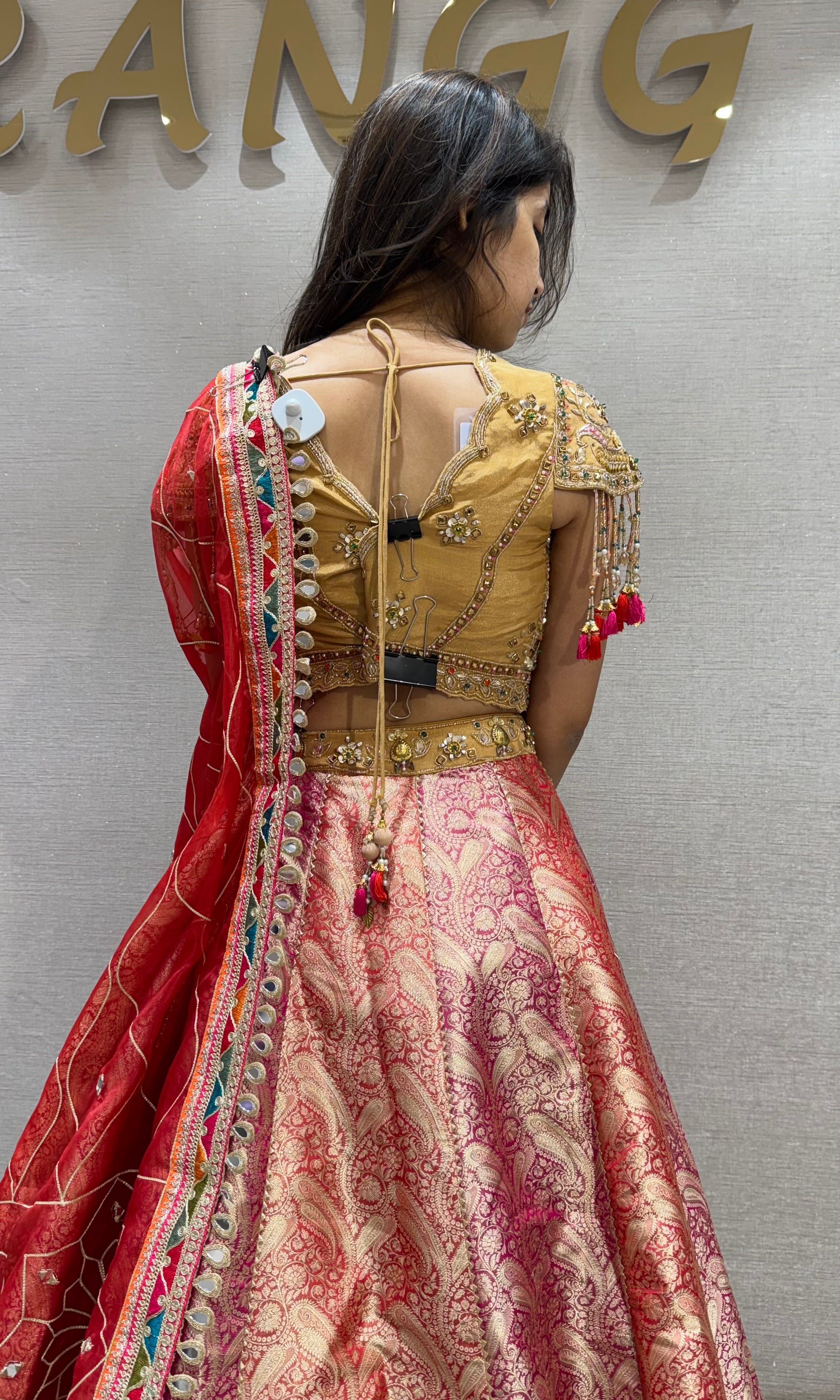 Multicolor Embroidered Banarasi Silk Lehenga