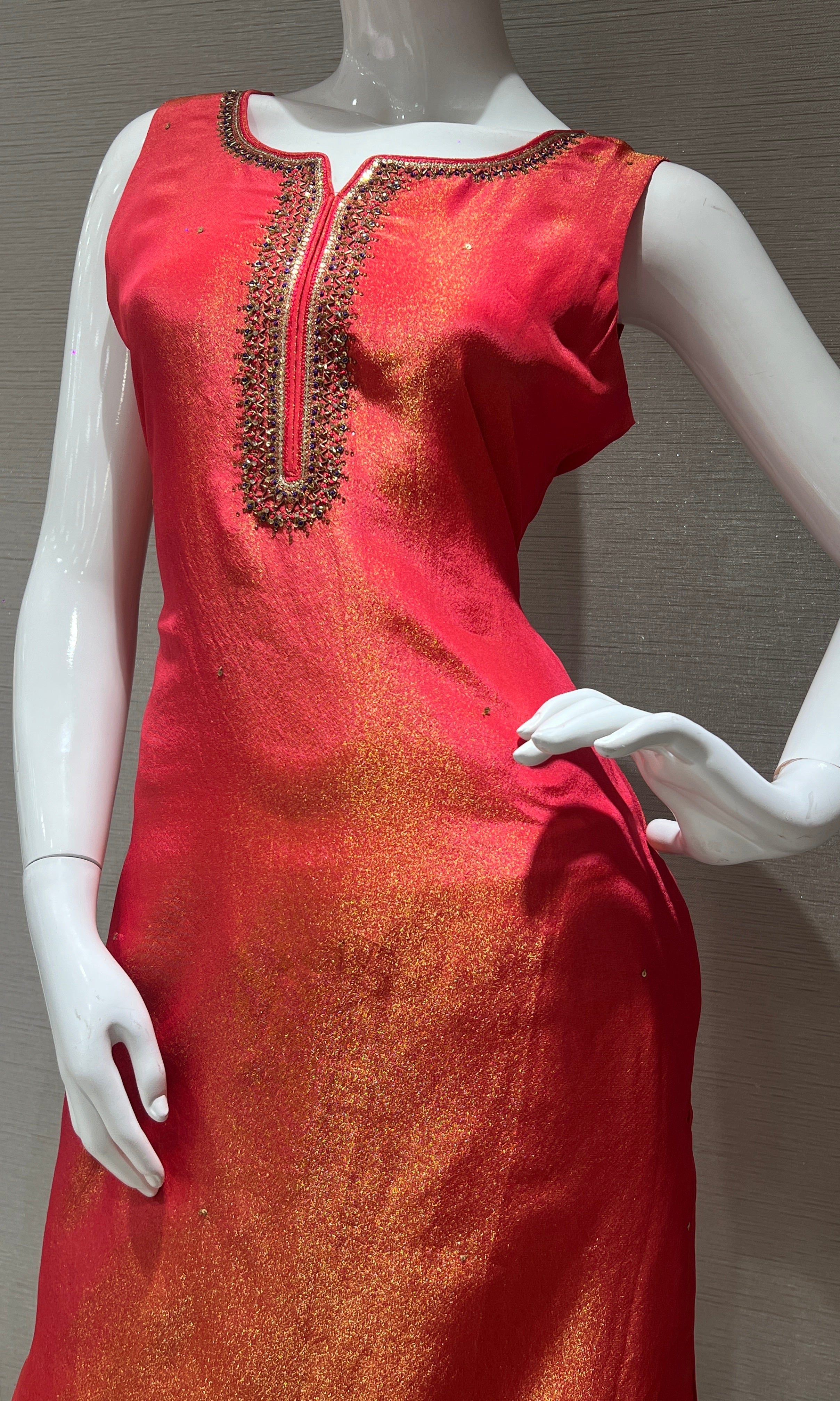 Lotus pink shimmer silk kurta set3333