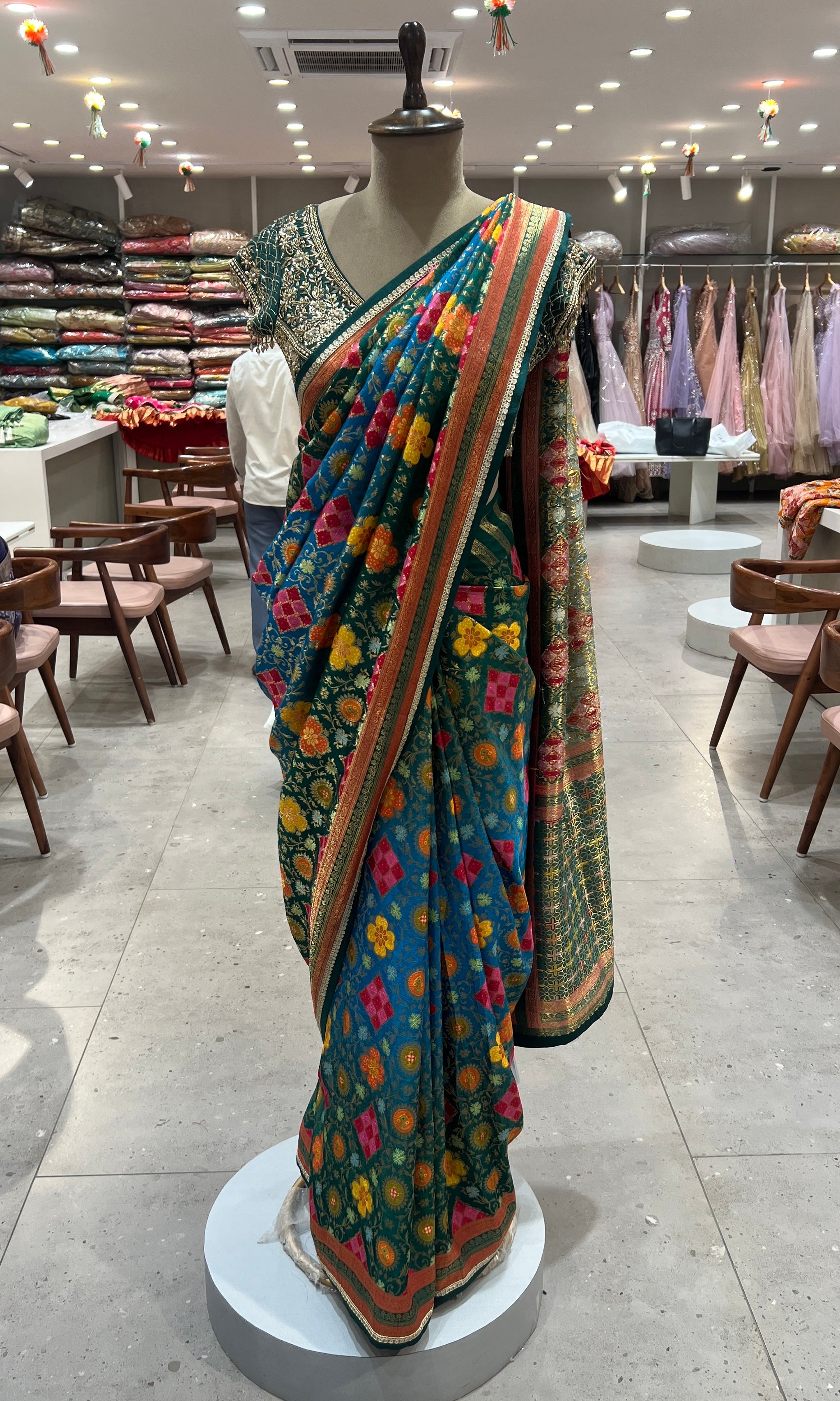emrald Green banarasi designer saree with ready blouse