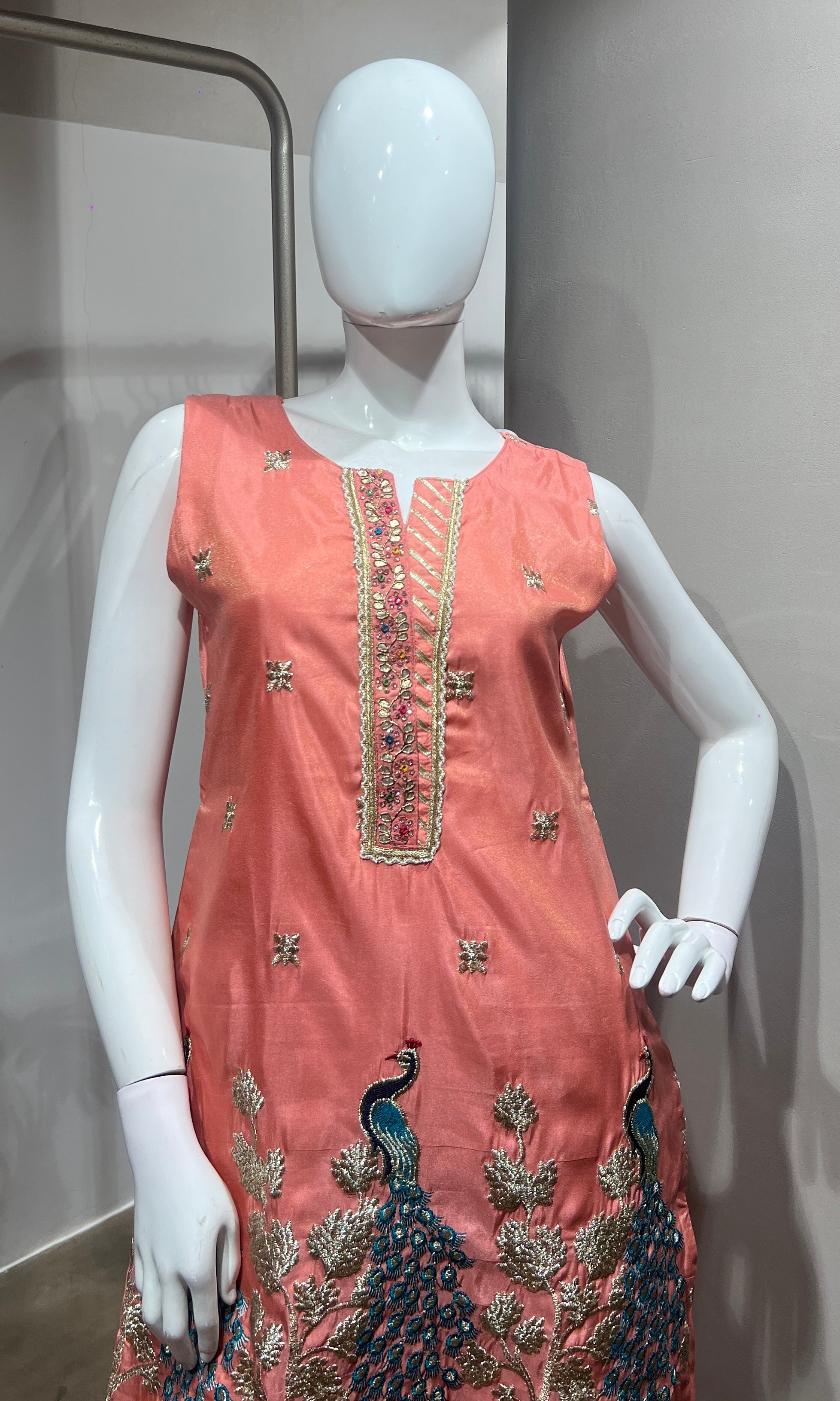 Peach Peacock Embroidered Palazzo SET