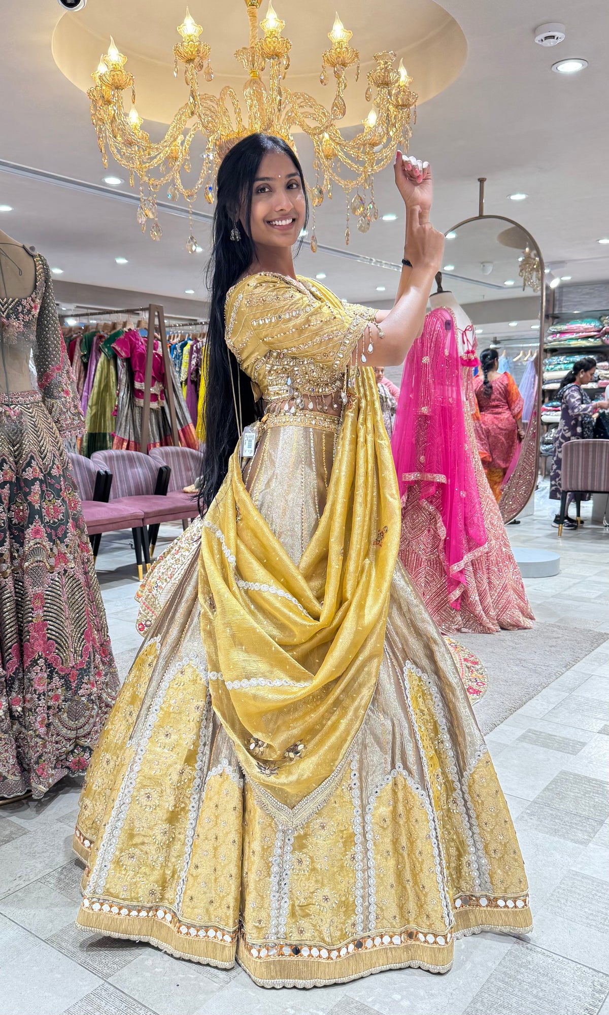 GOLDEN BANARASI SILK EMBROIDERED LEHENGA SET