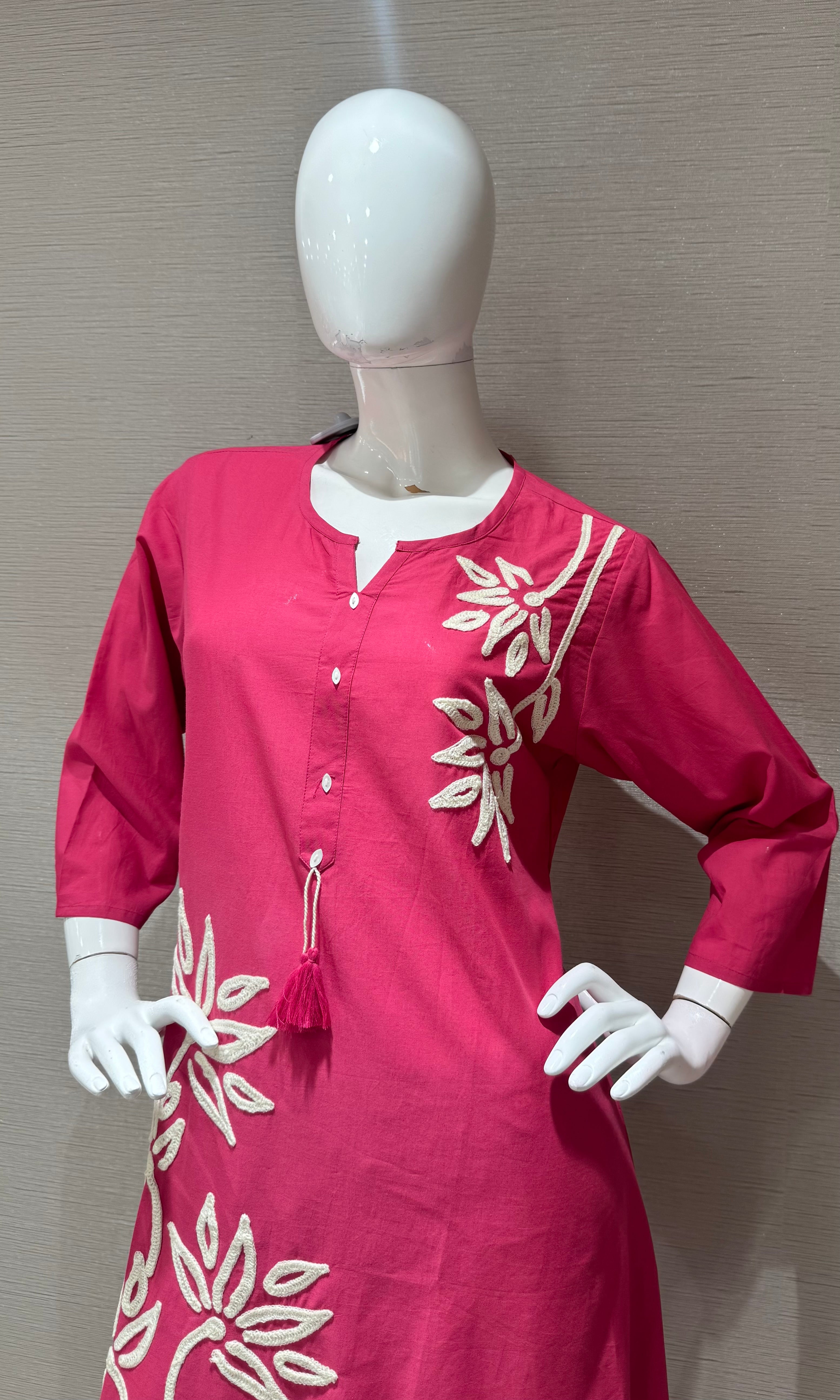 pink embroidery cotton kurta set with a dupatta