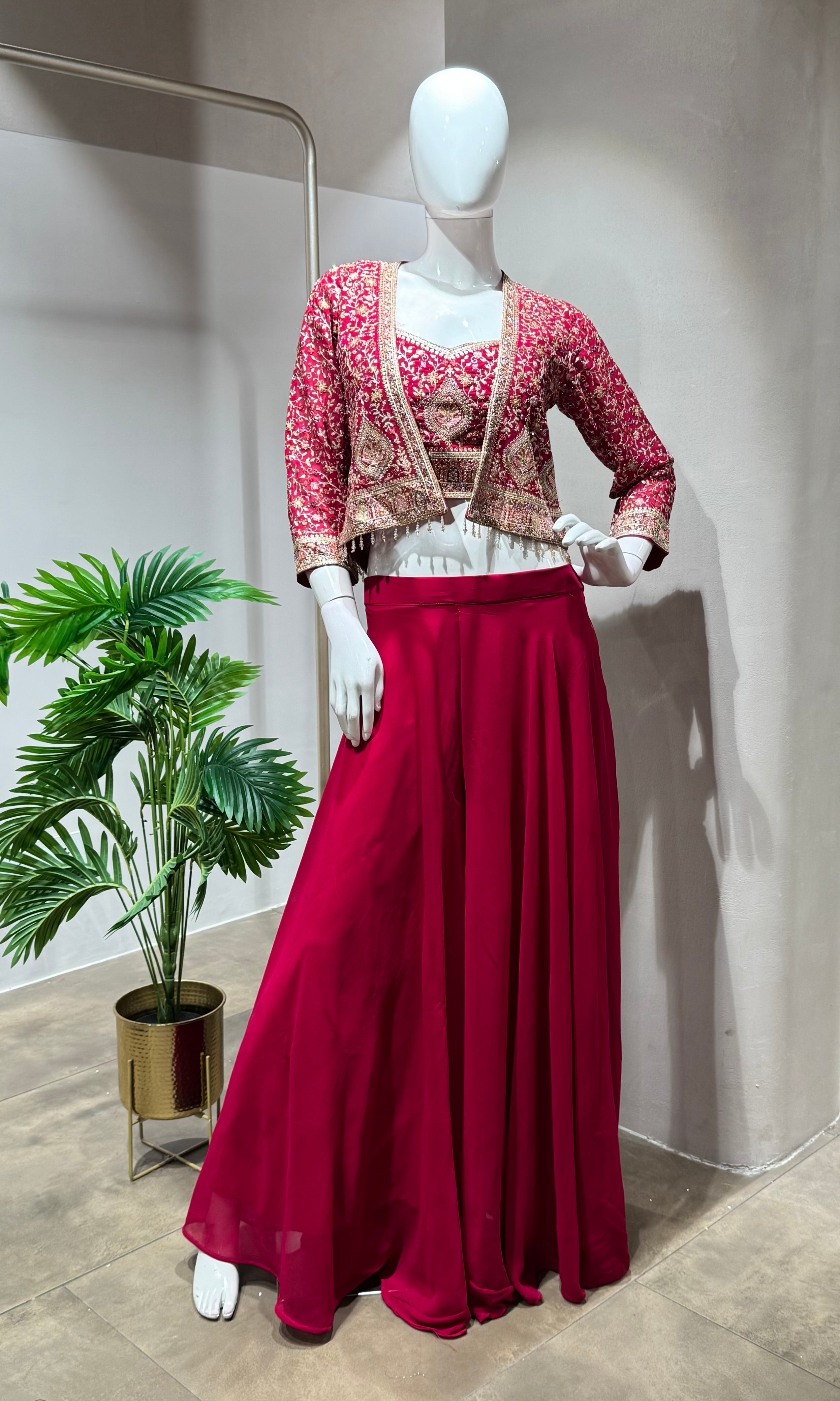 RANI PINK EMBROIDERED BLOUSE WITH PALAZZO PANTS