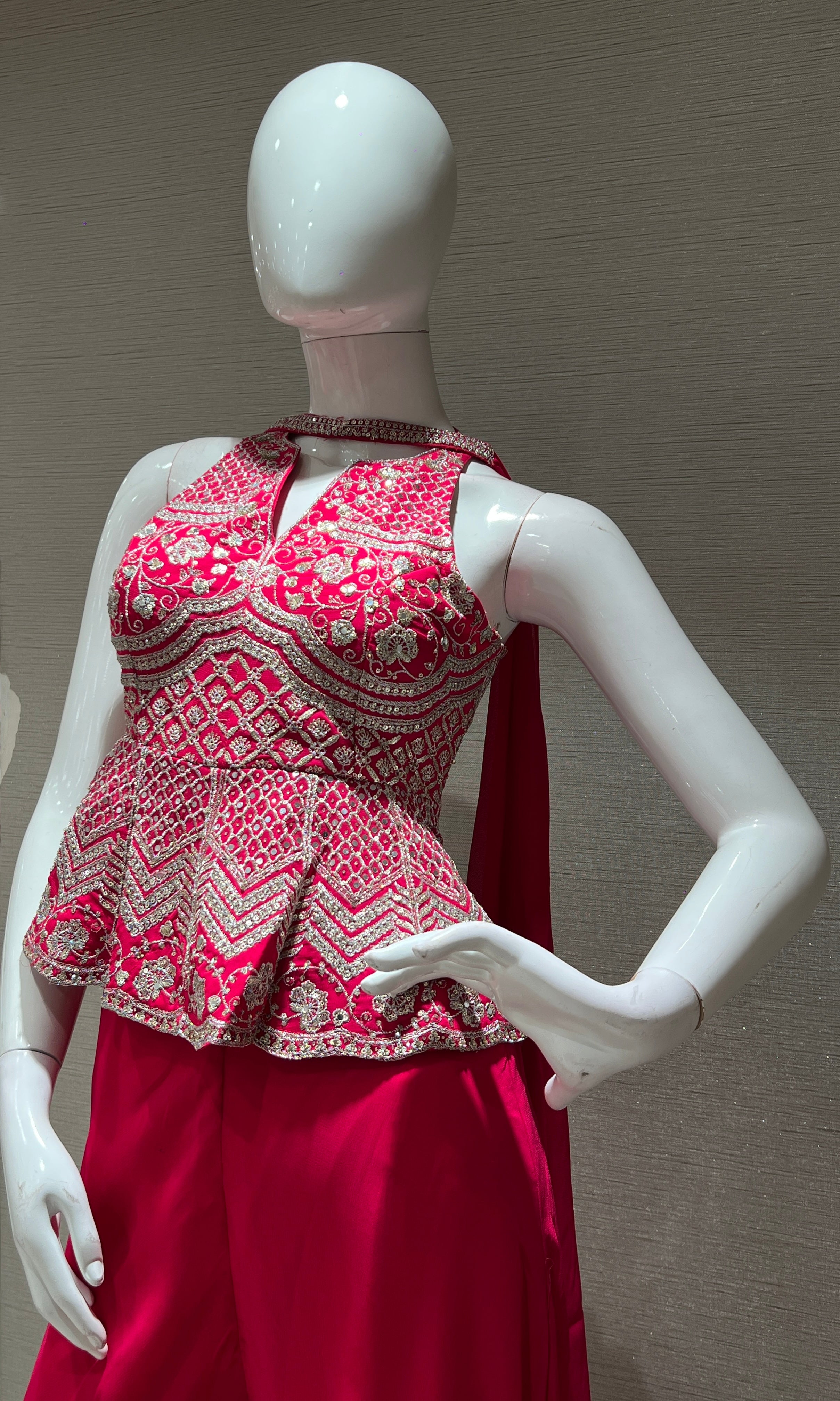 Pink EMBROIDERED PEPLUM Palazzo set
