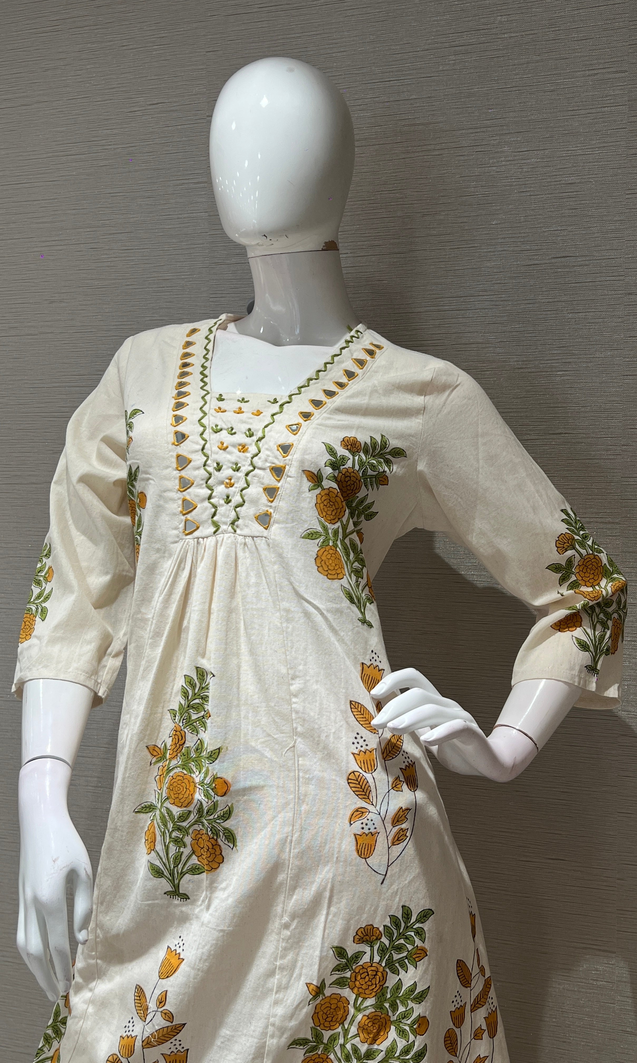 Yellow A LINE KURTI WITH BOTTOM