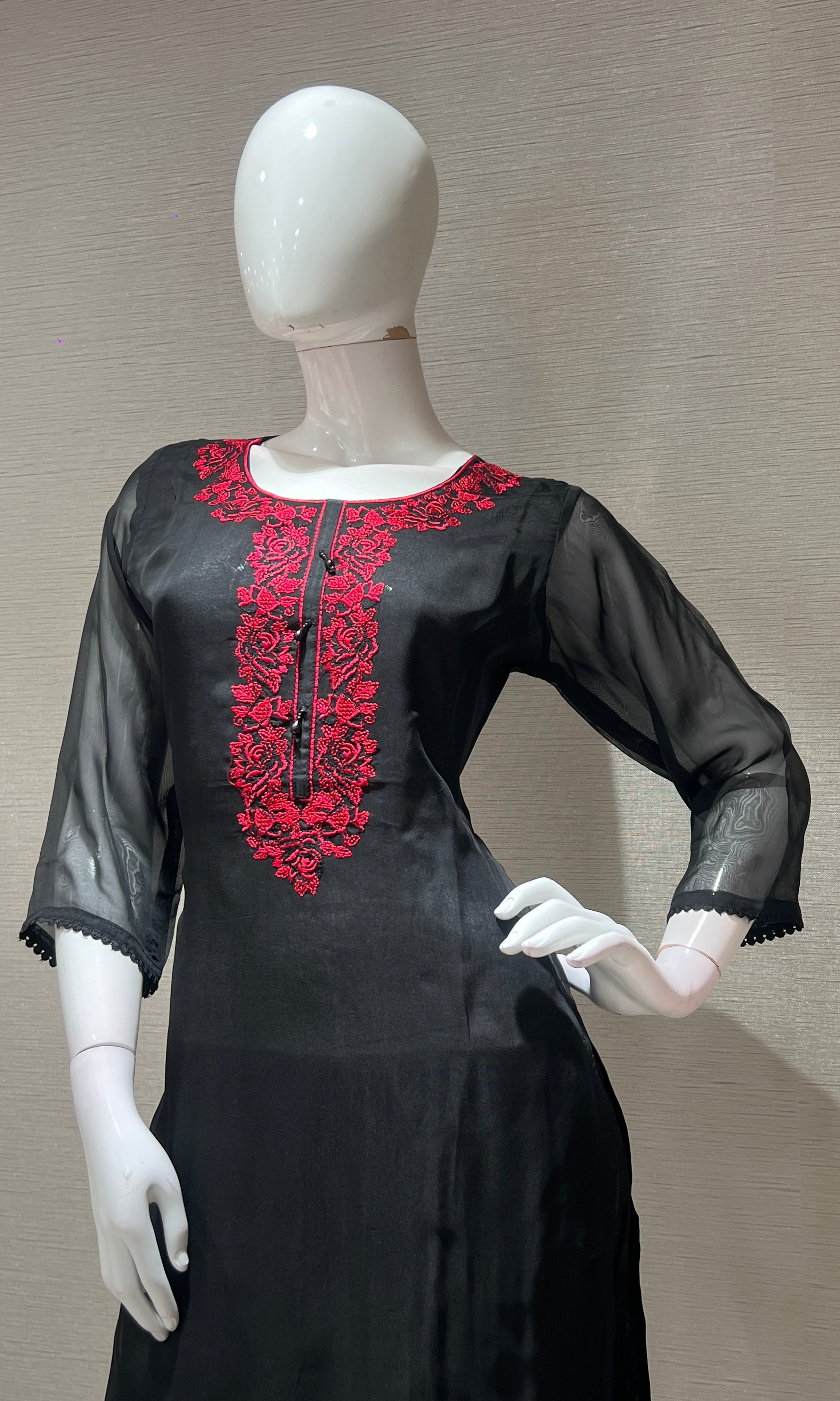 Black RED FLORAL EMBROIDERED kurta set