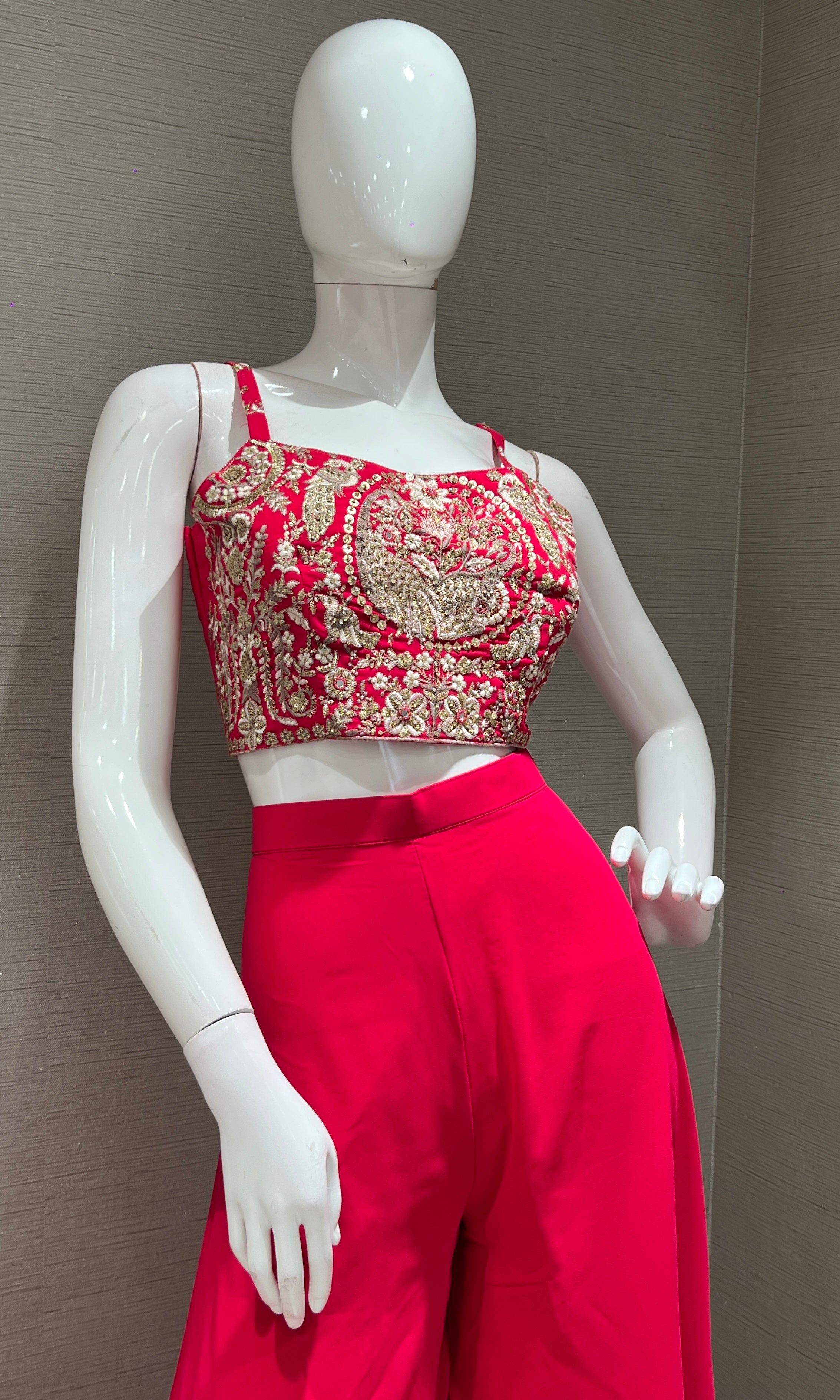 RANI PINK embroidered short BLOUSE SHARARA SET