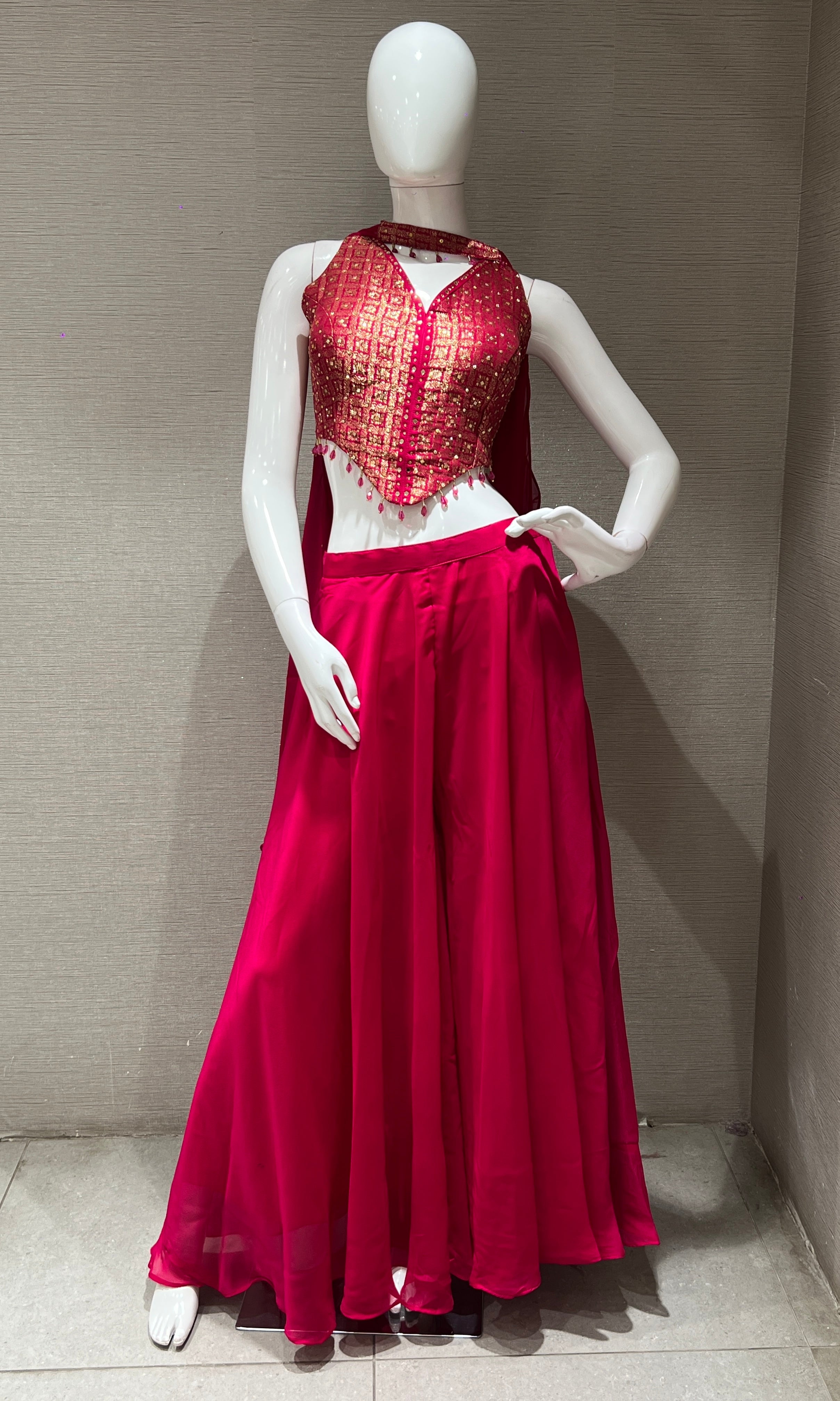 Rani pink palazzo with sequined corset blouse