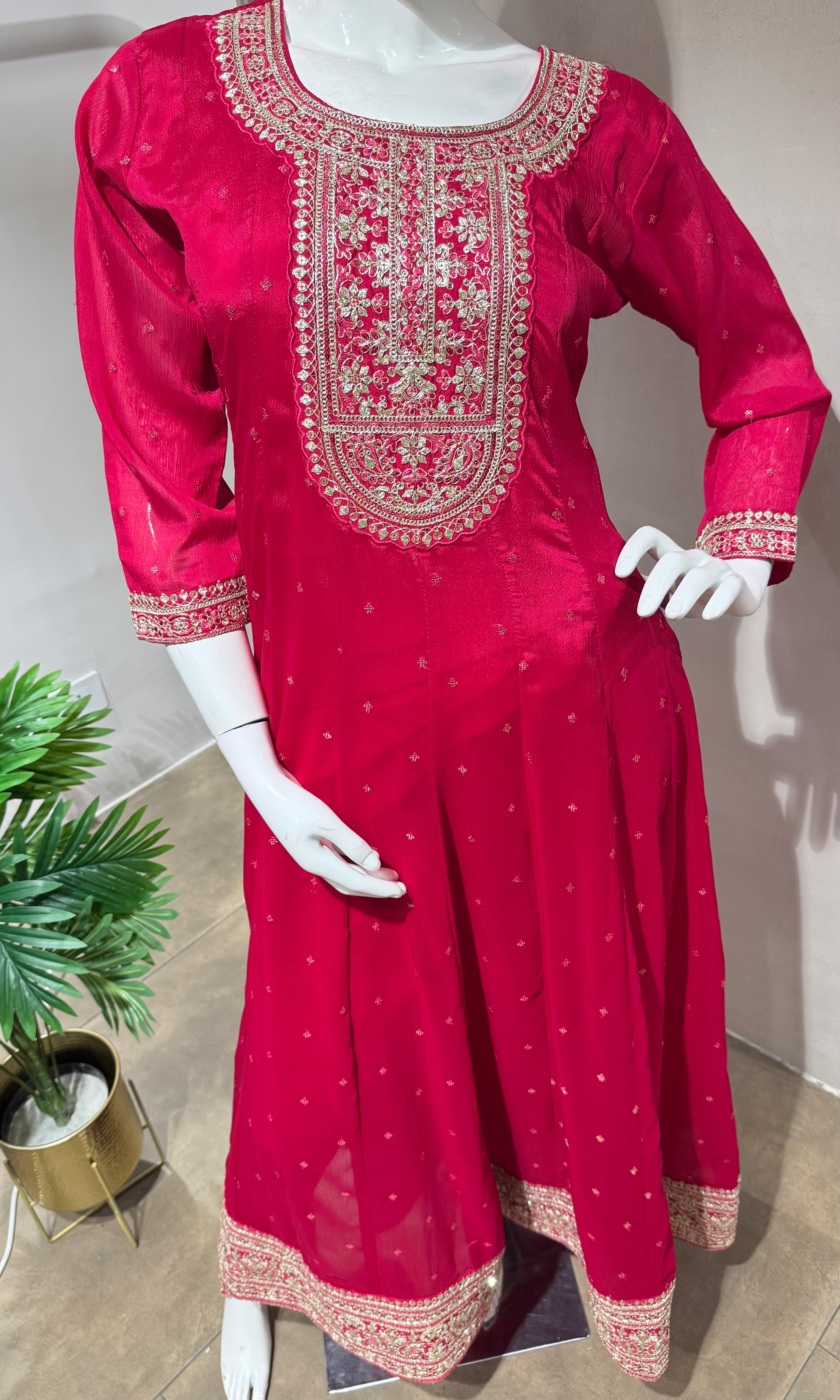 RANI PINK GOLD EMBROIDERY ANARKALI