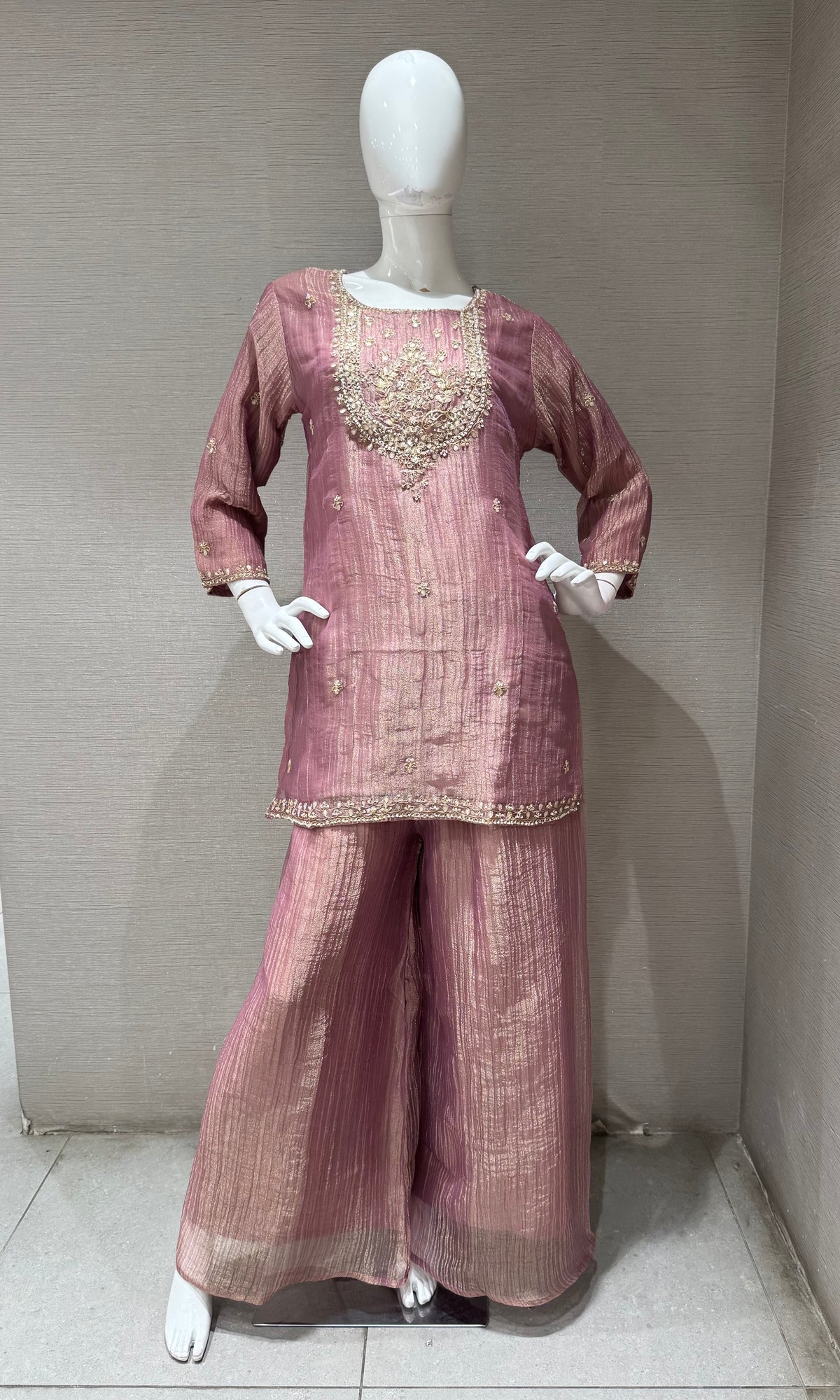 lilac Tissue Silk embroidered sharara set with dupatta