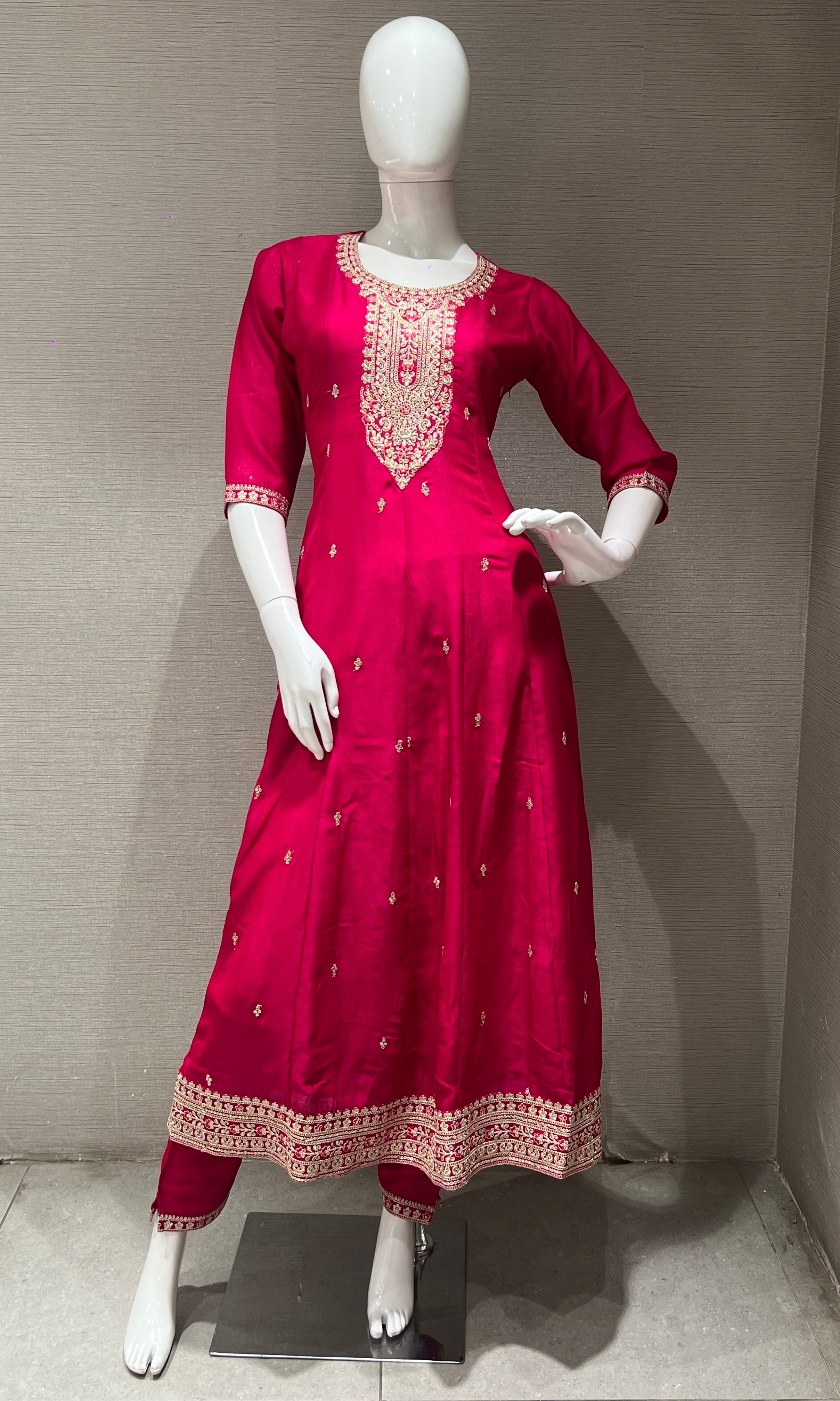 Pink Golden Embroidered Kurta set