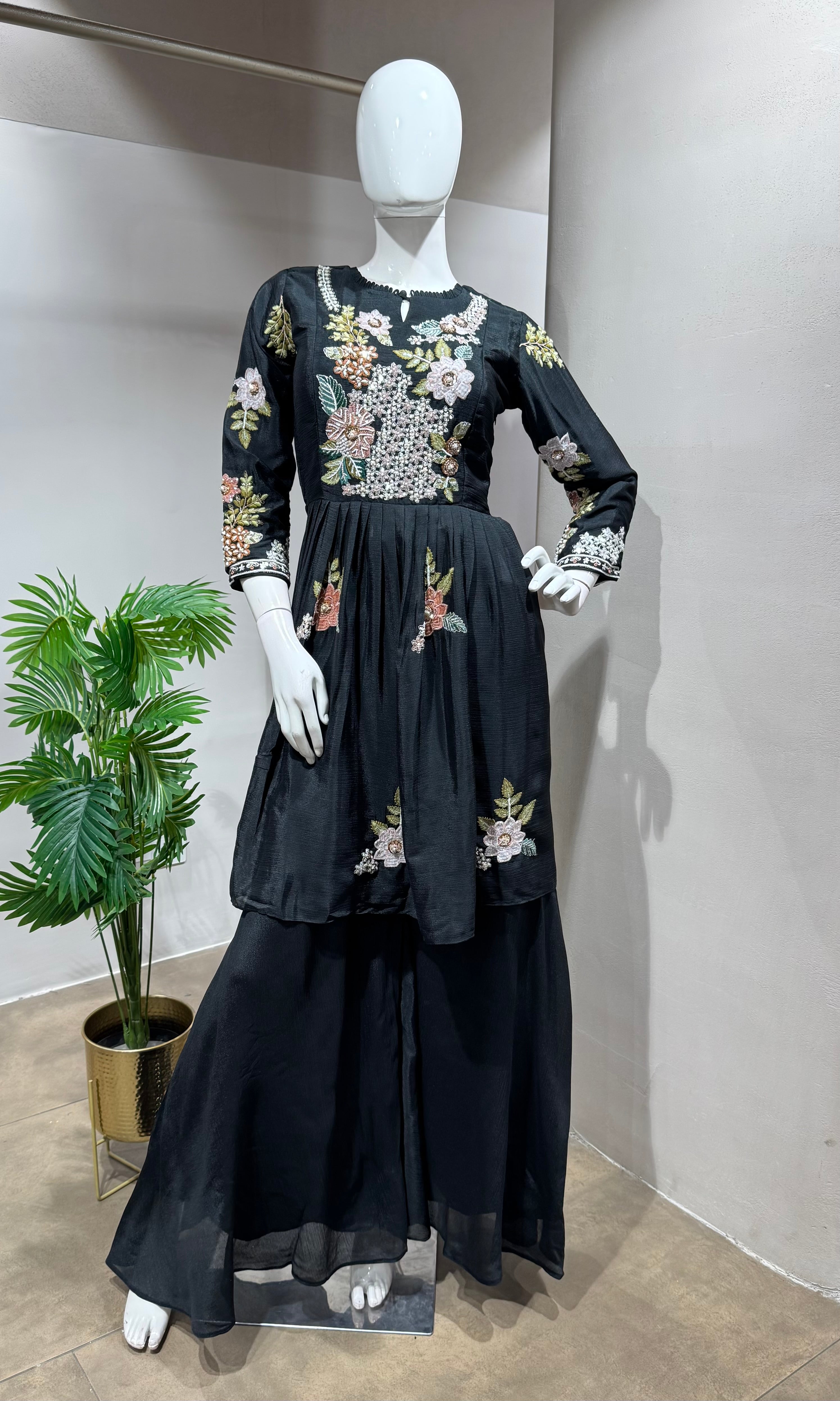 Black Floral Embroidered PALAZZO SET