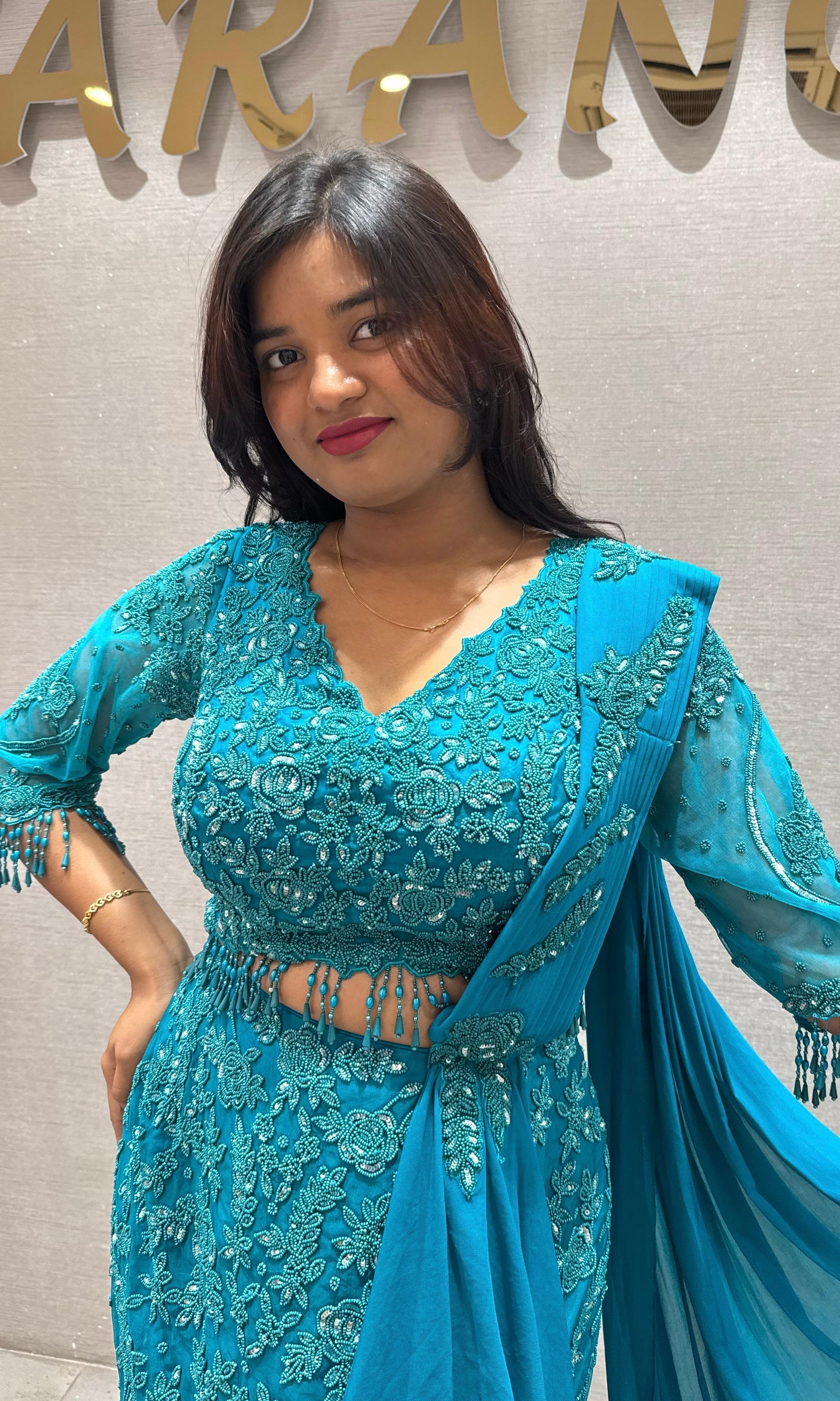 Rama blue fishcut lehenga