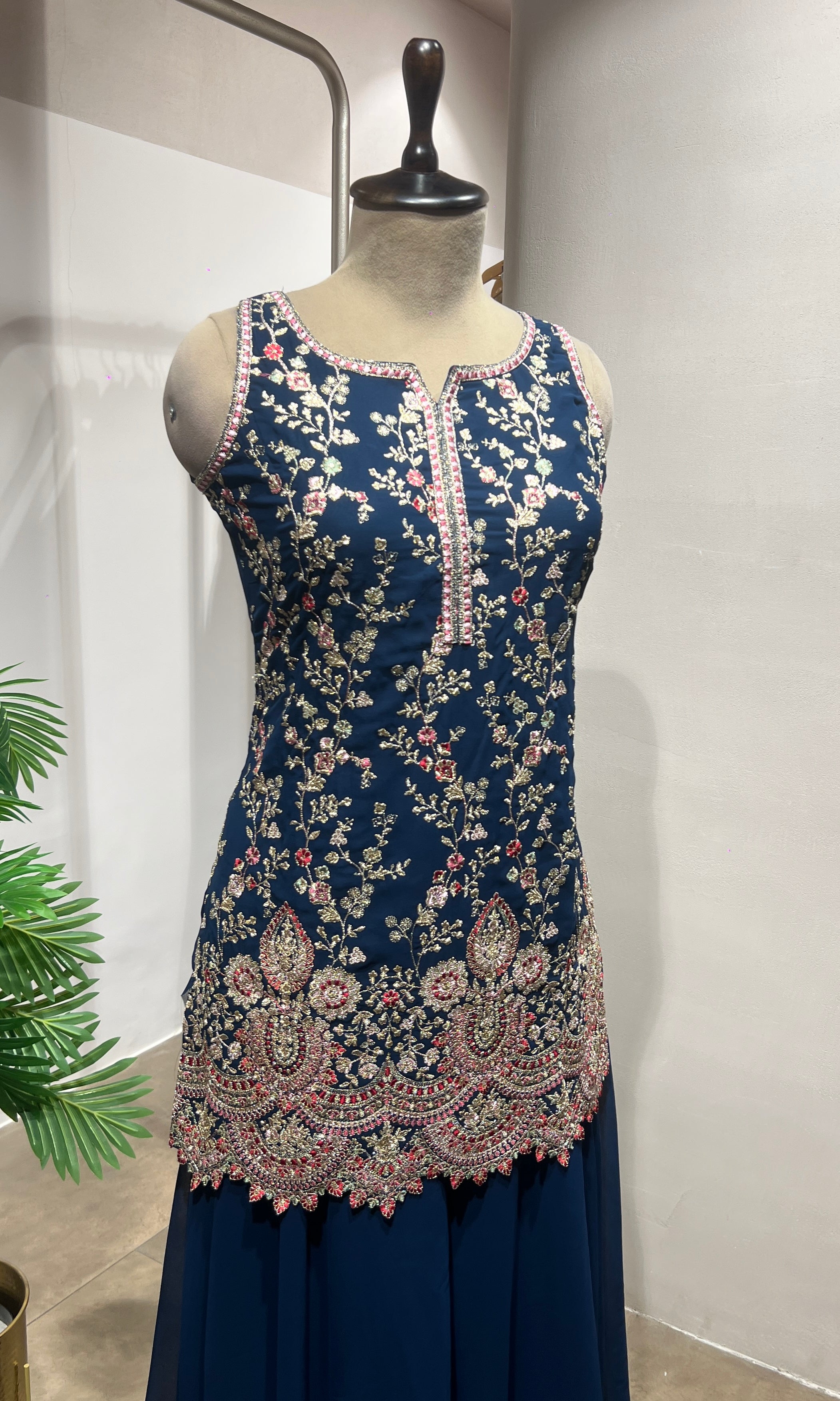 Blue Sequin & Zari Embroidered Sharara Suit