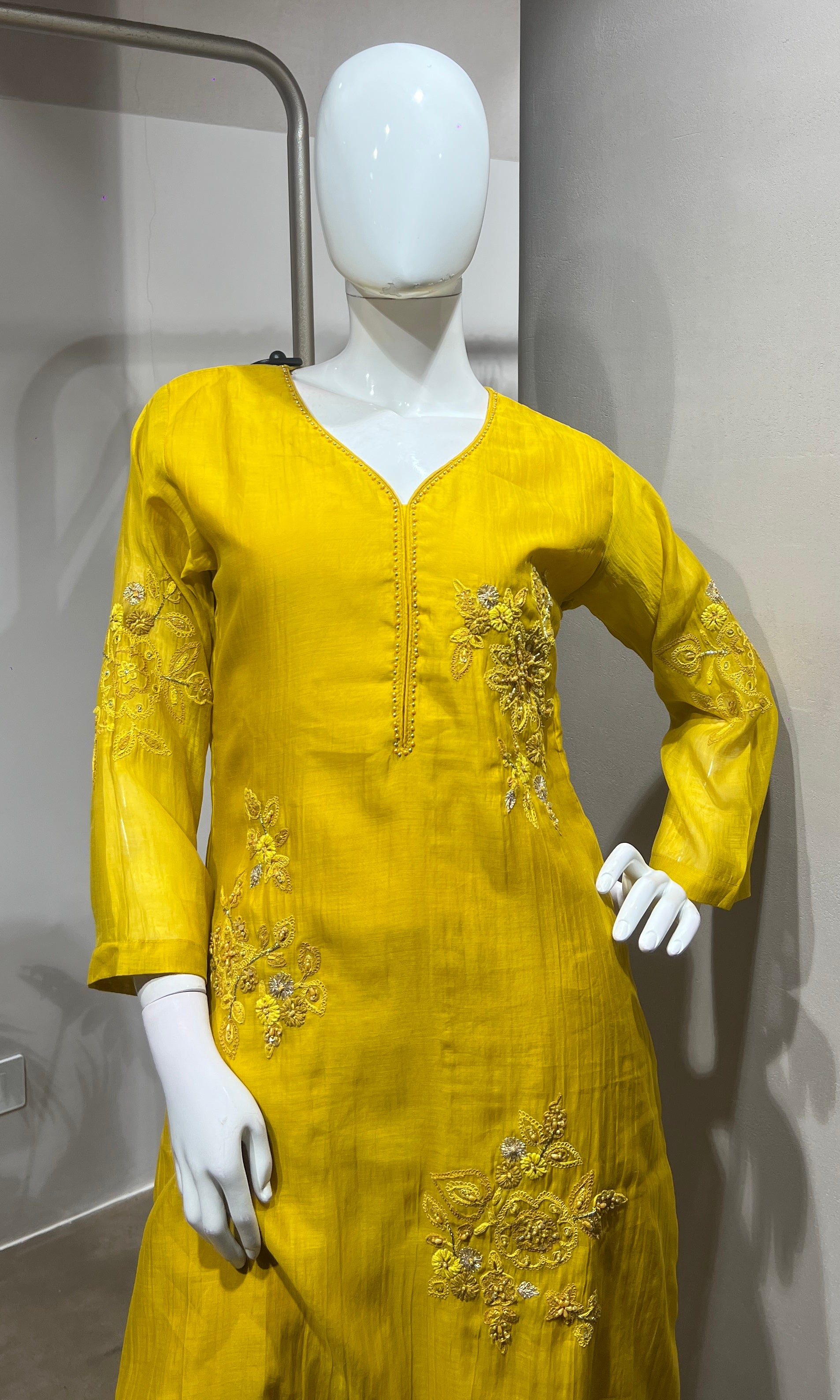 Yellow ethnic gold embroidery kurta set