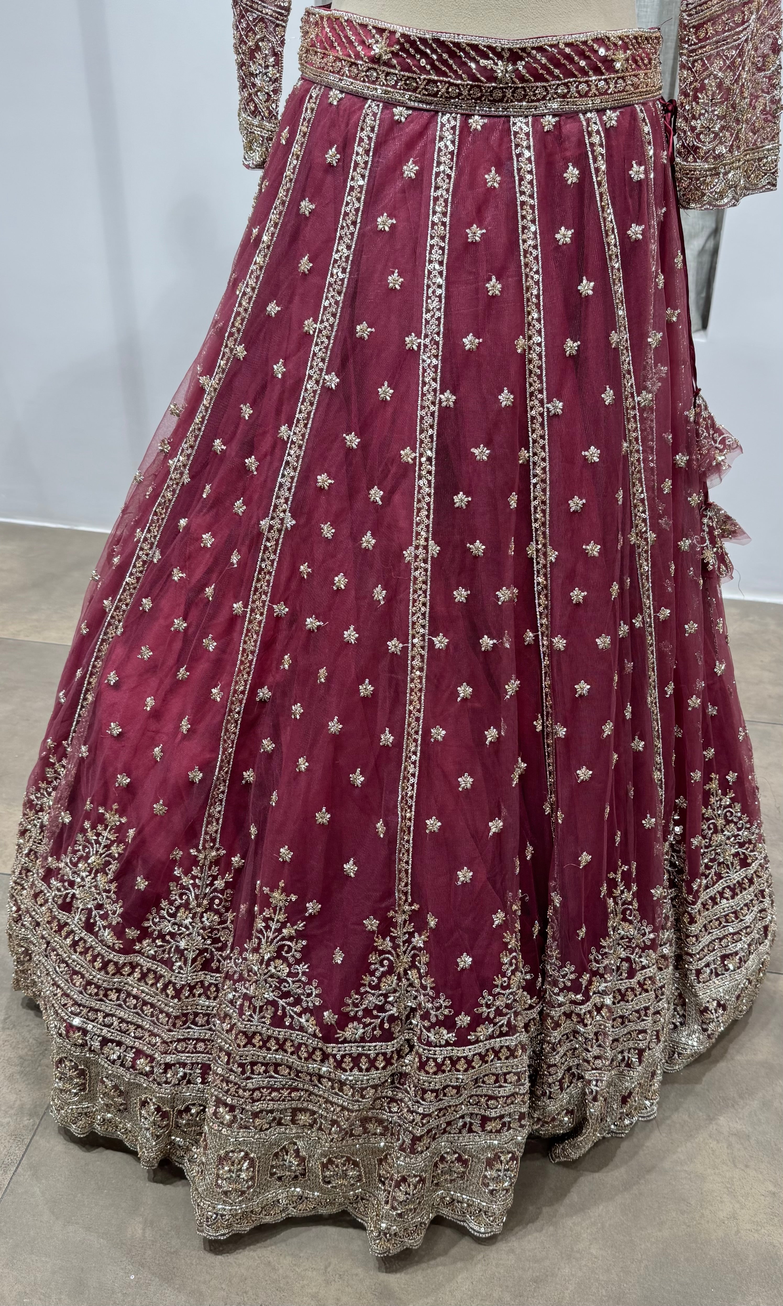 WINE Embroidered Bridal Lehenga