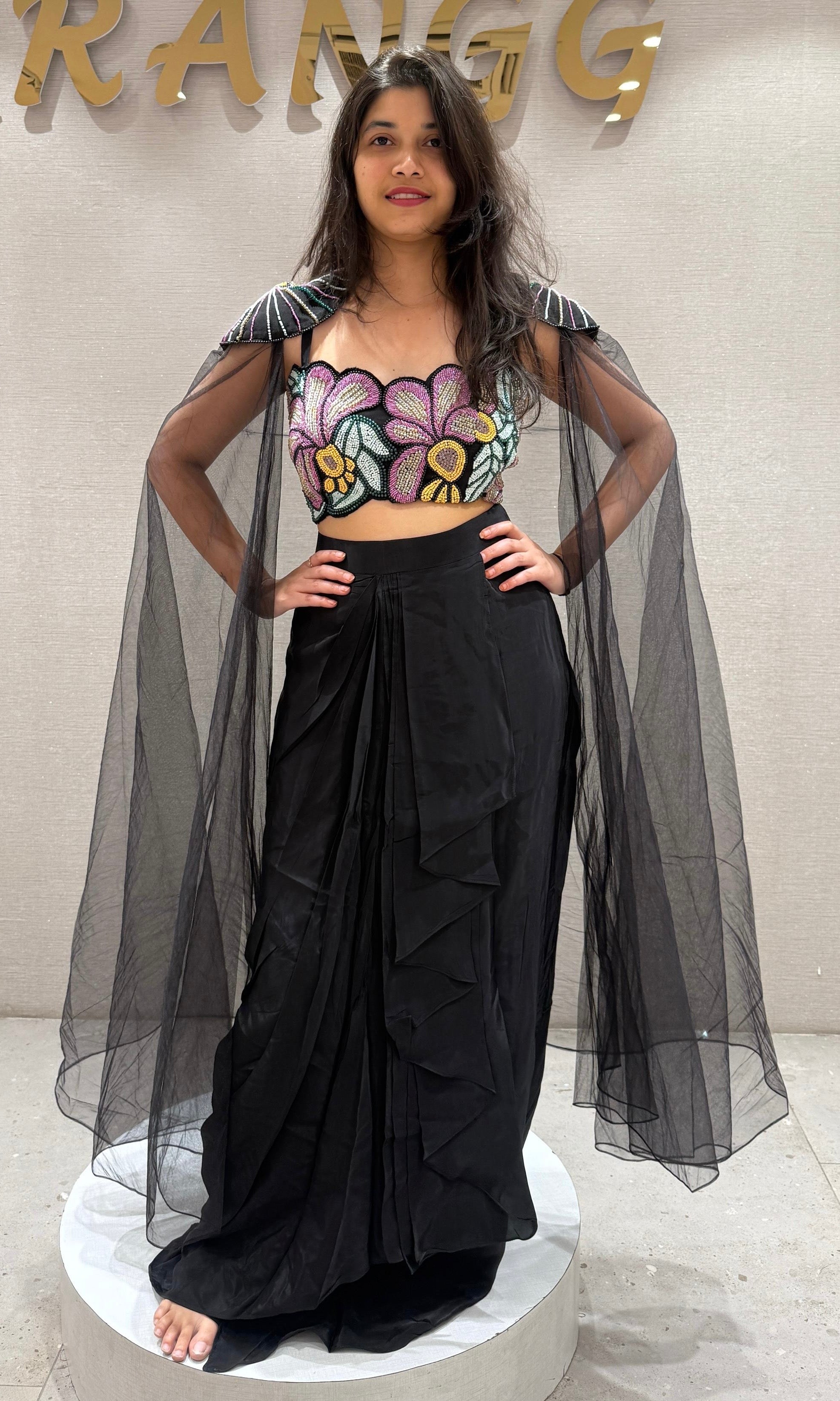 BLACK EMBROIDERED INDO WESTERN DRESS