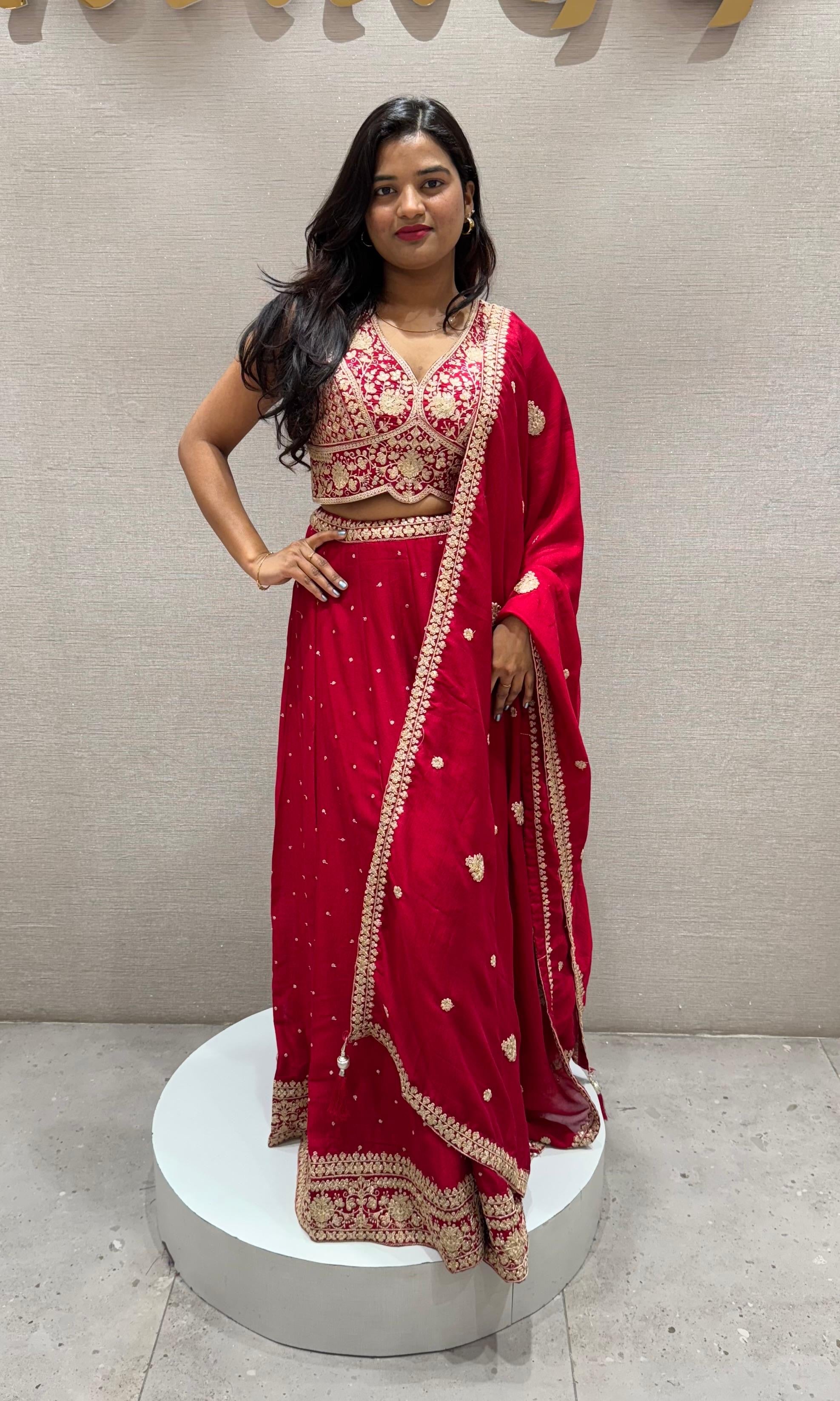 Rani pink golden embroidered Lehenga