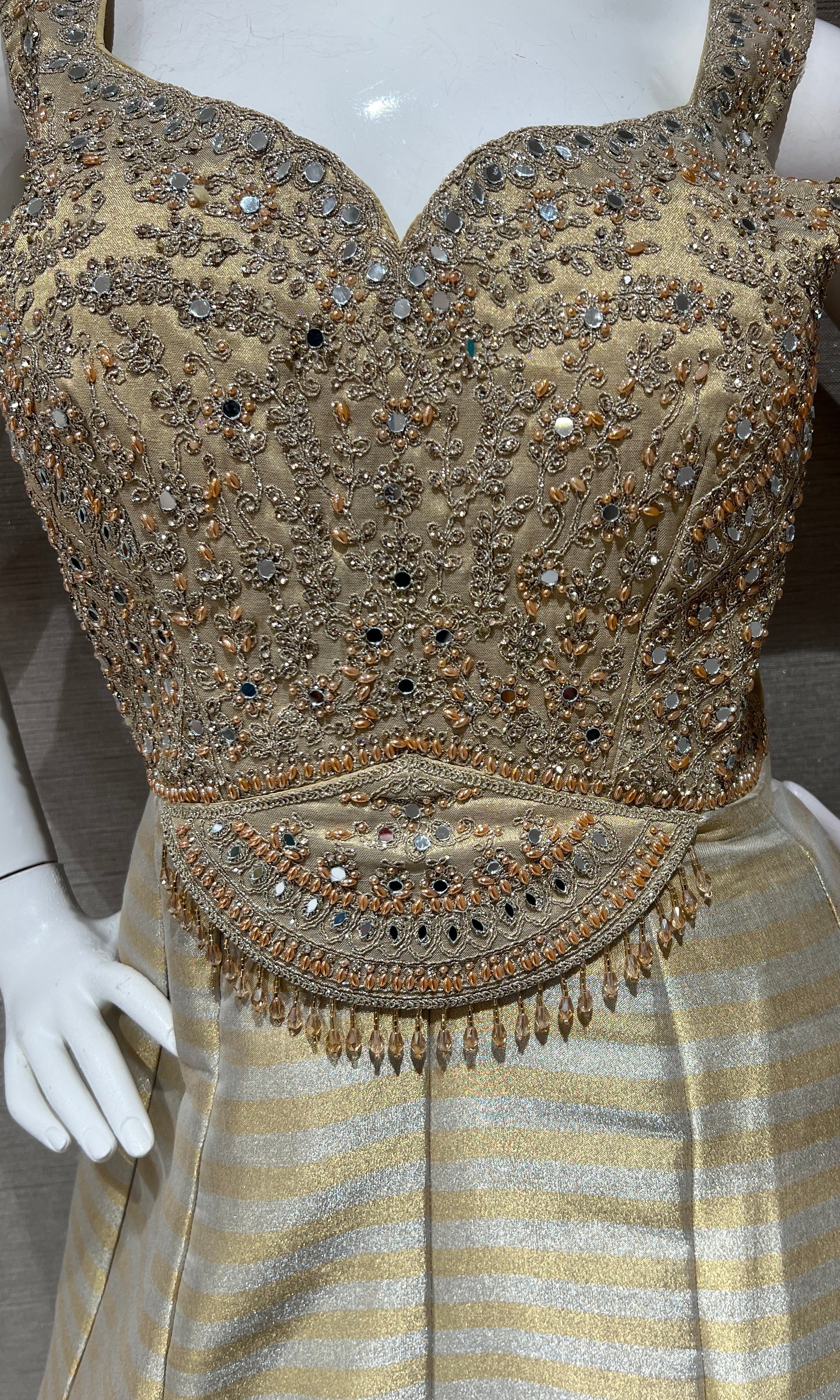 Blue and Gold Striped Anarkali Set with dupatta