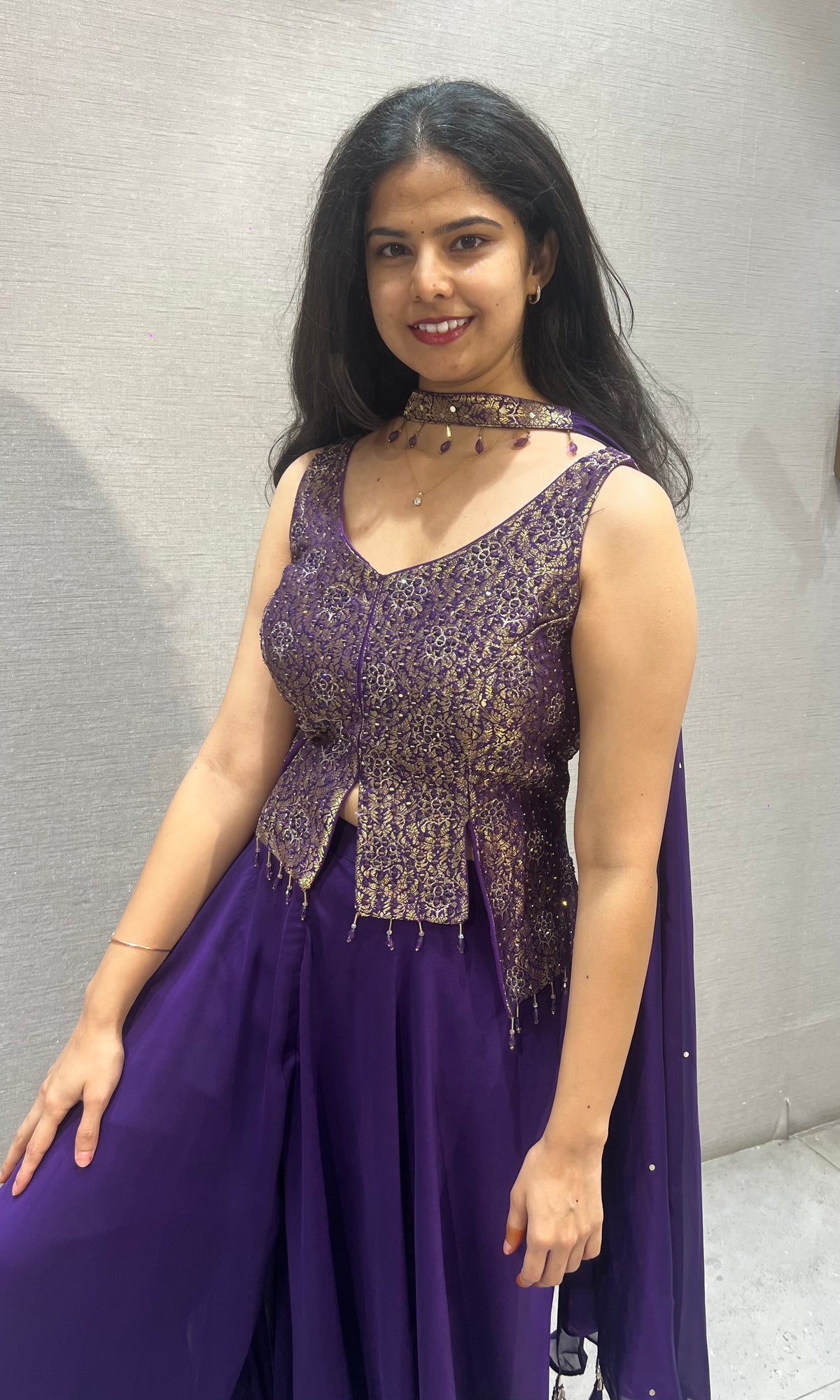 Purple silk Peplum Palazzo with Chiffon Blouse with dupatta