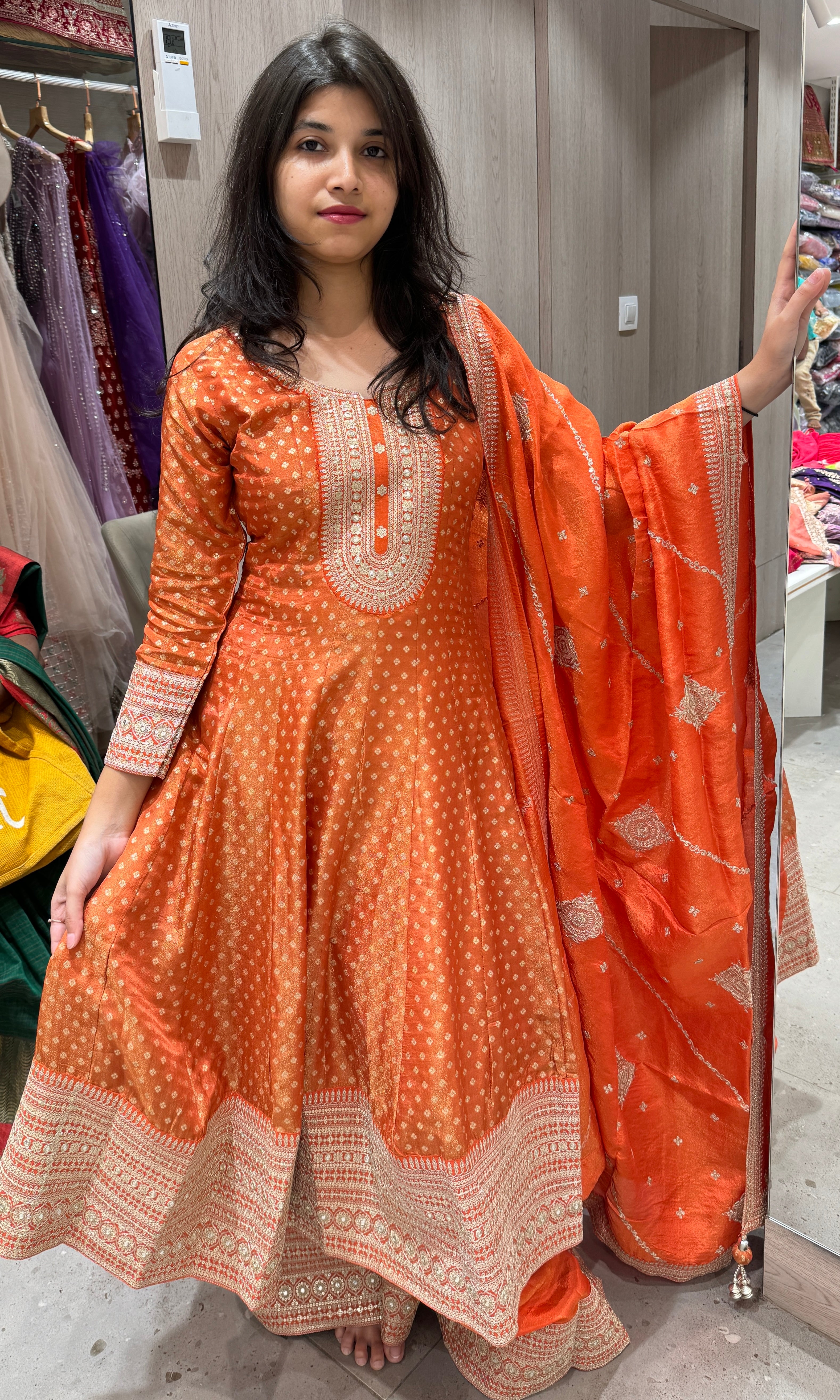 Orange Anarkali with Palazzo pants