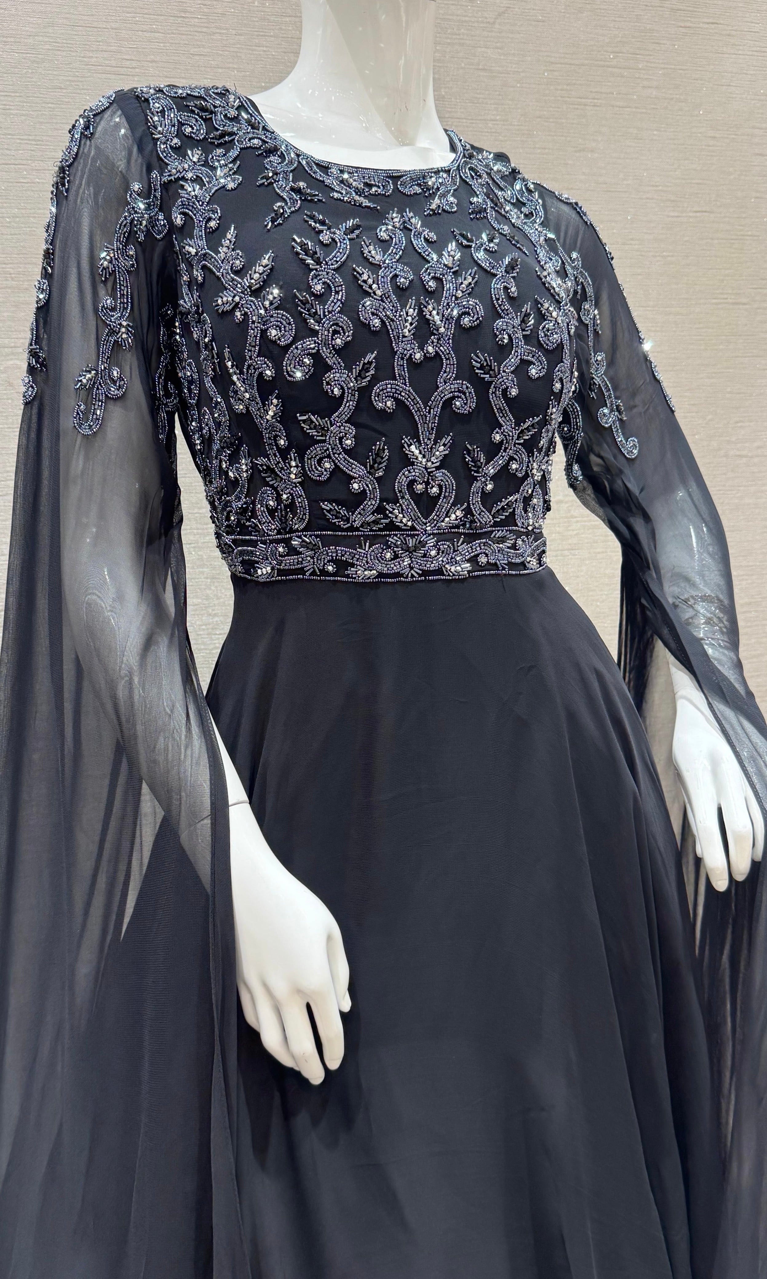Black long dress with. Butterfly sleeves