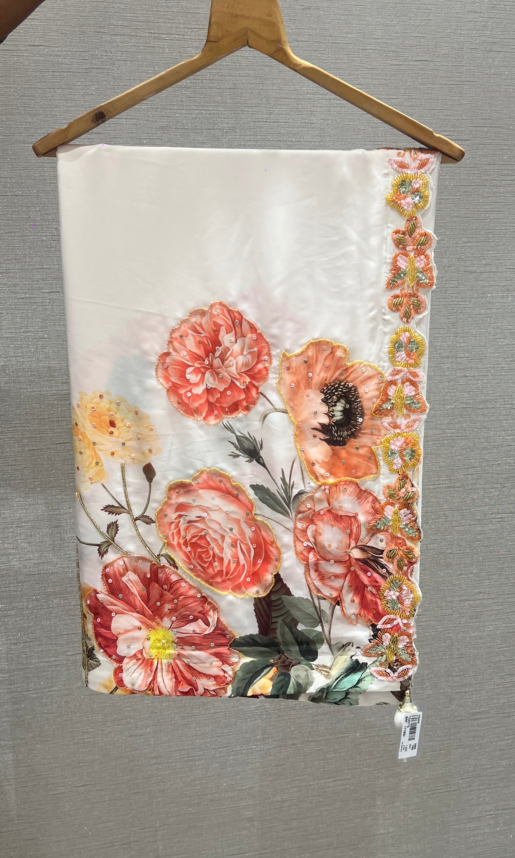 White Floral Print Saree with Sequin ready Blouse