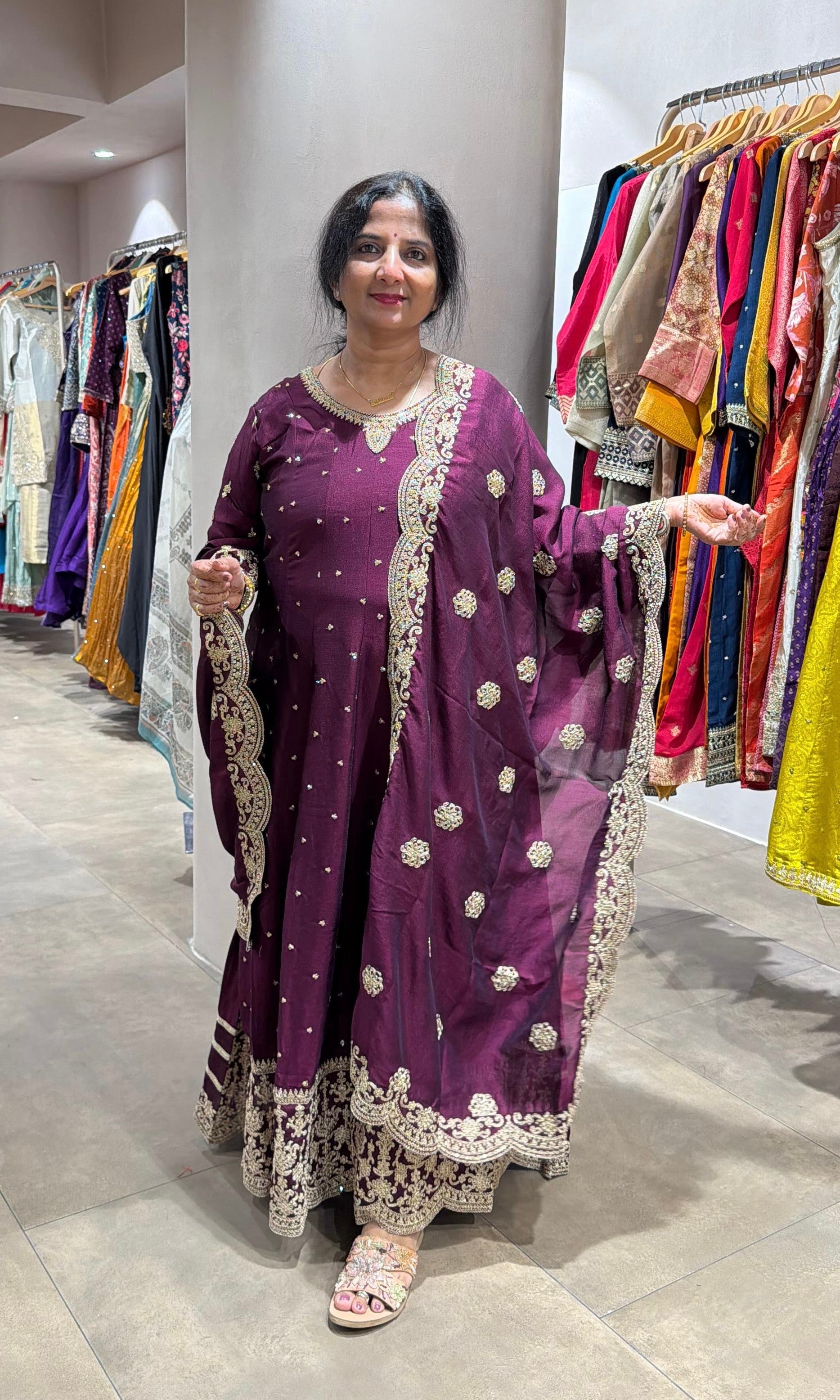 Wine GOLDEN EMBROIDERED ANARKALI