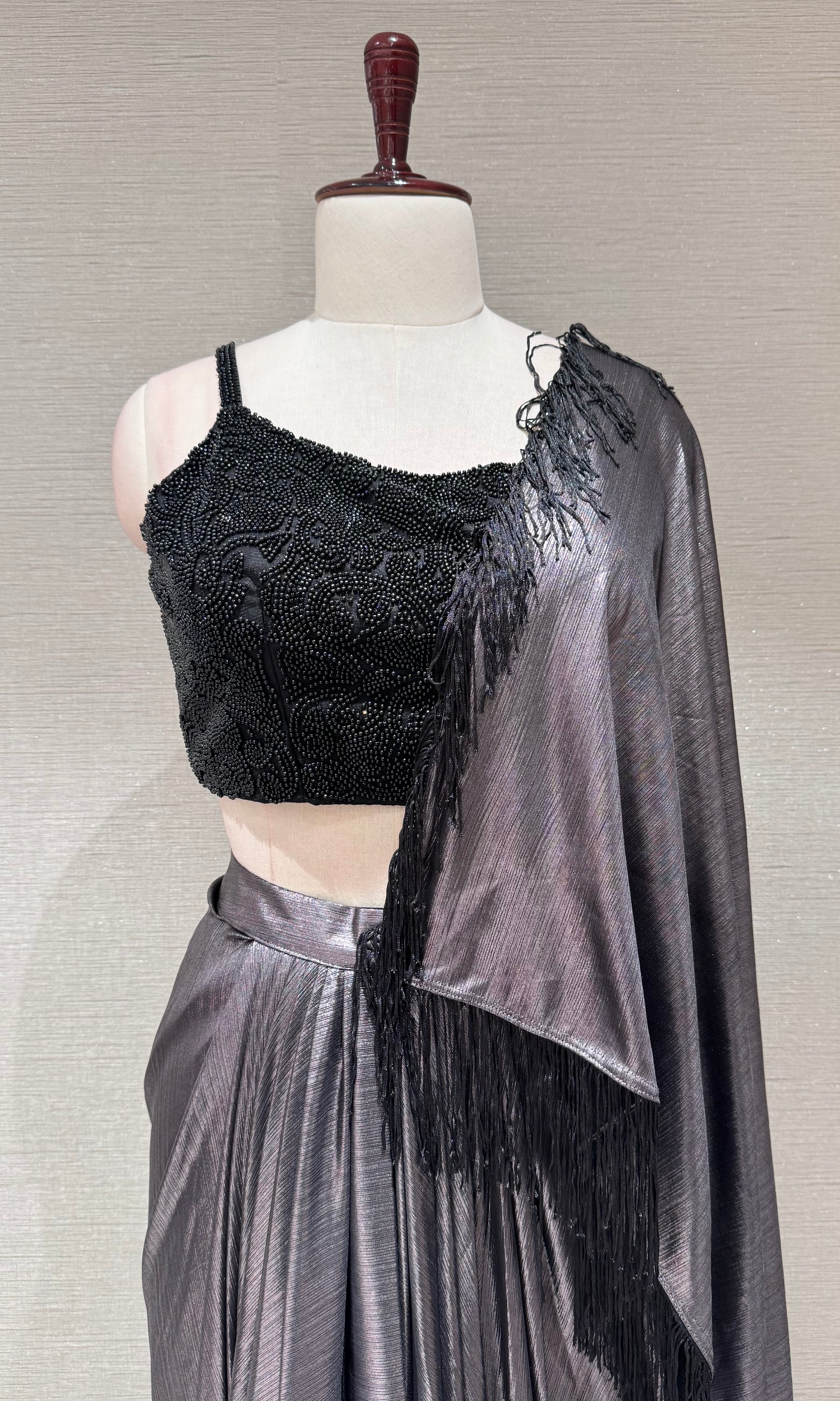 Grey & Charcoal Shimmering Draped Saree