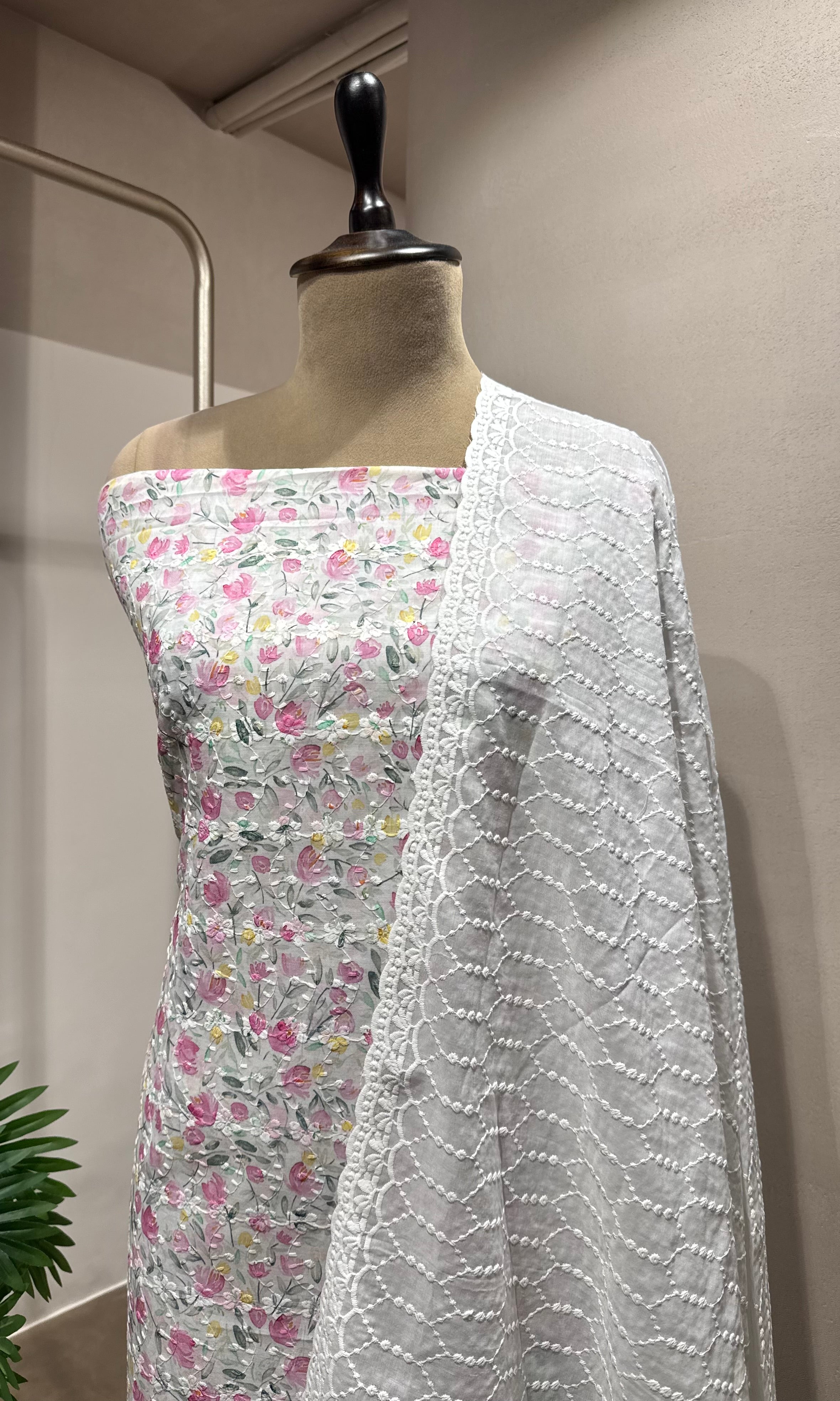 PINK Floral Embroidered DRESS MATERIAL