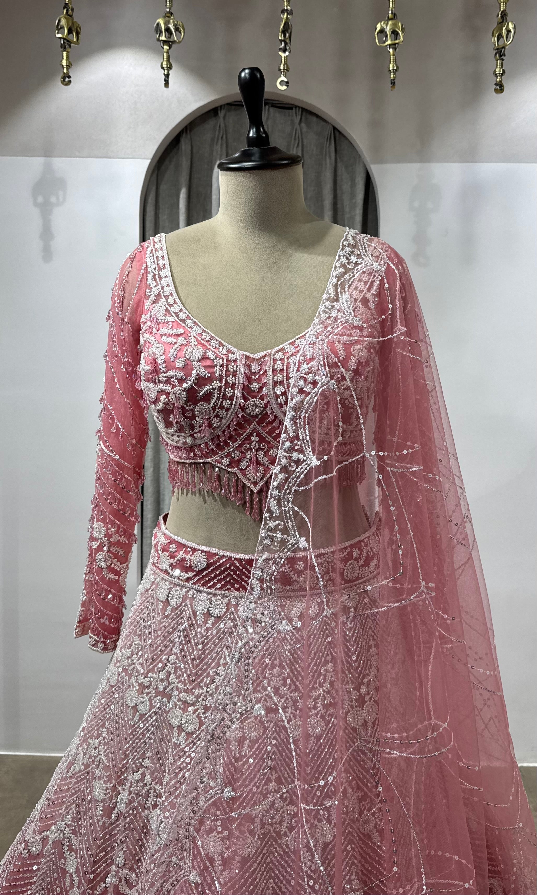 BABY Pink Sequins & Zari Net Lehenga Choli Set