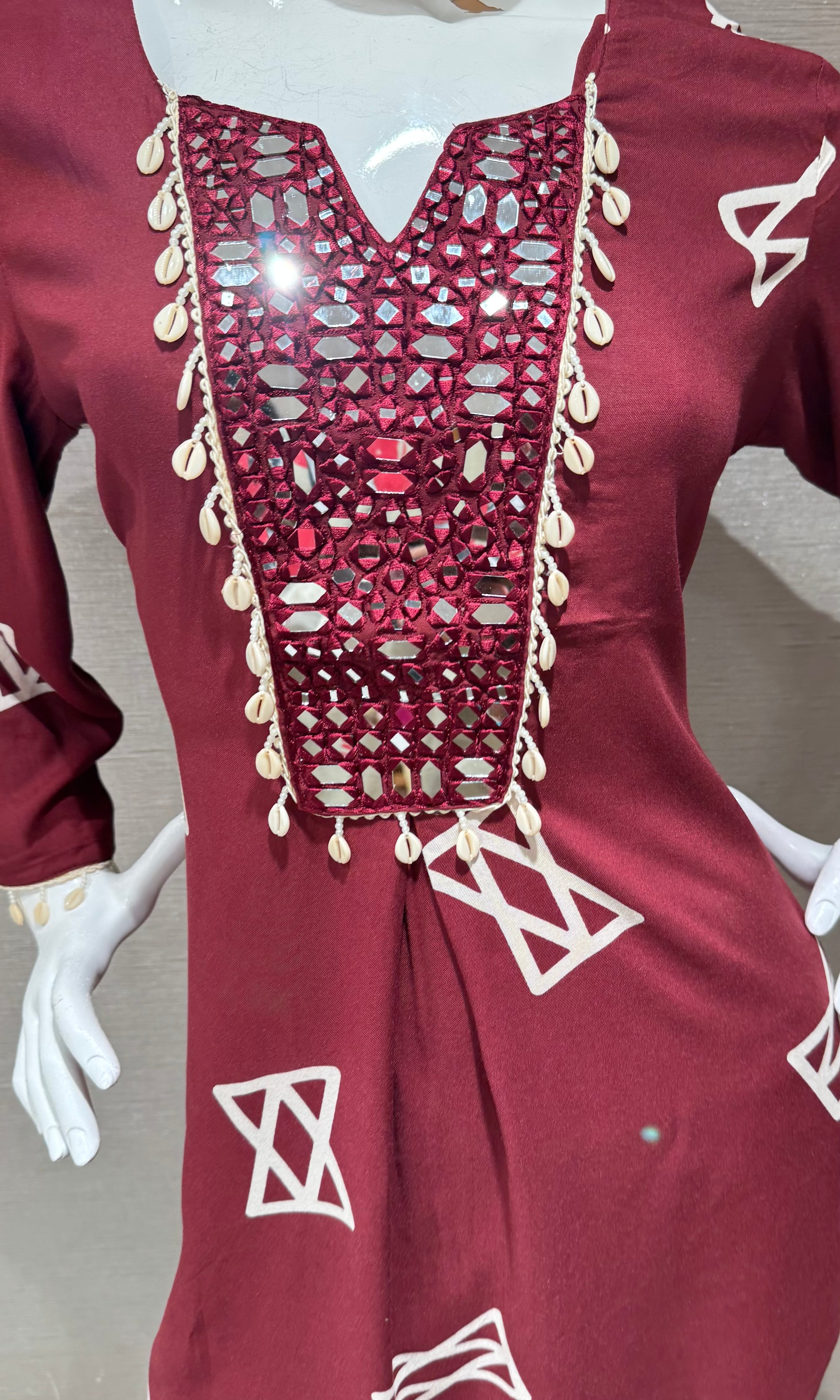 Maroon Geometric Print Ethnic Co-Ord Set