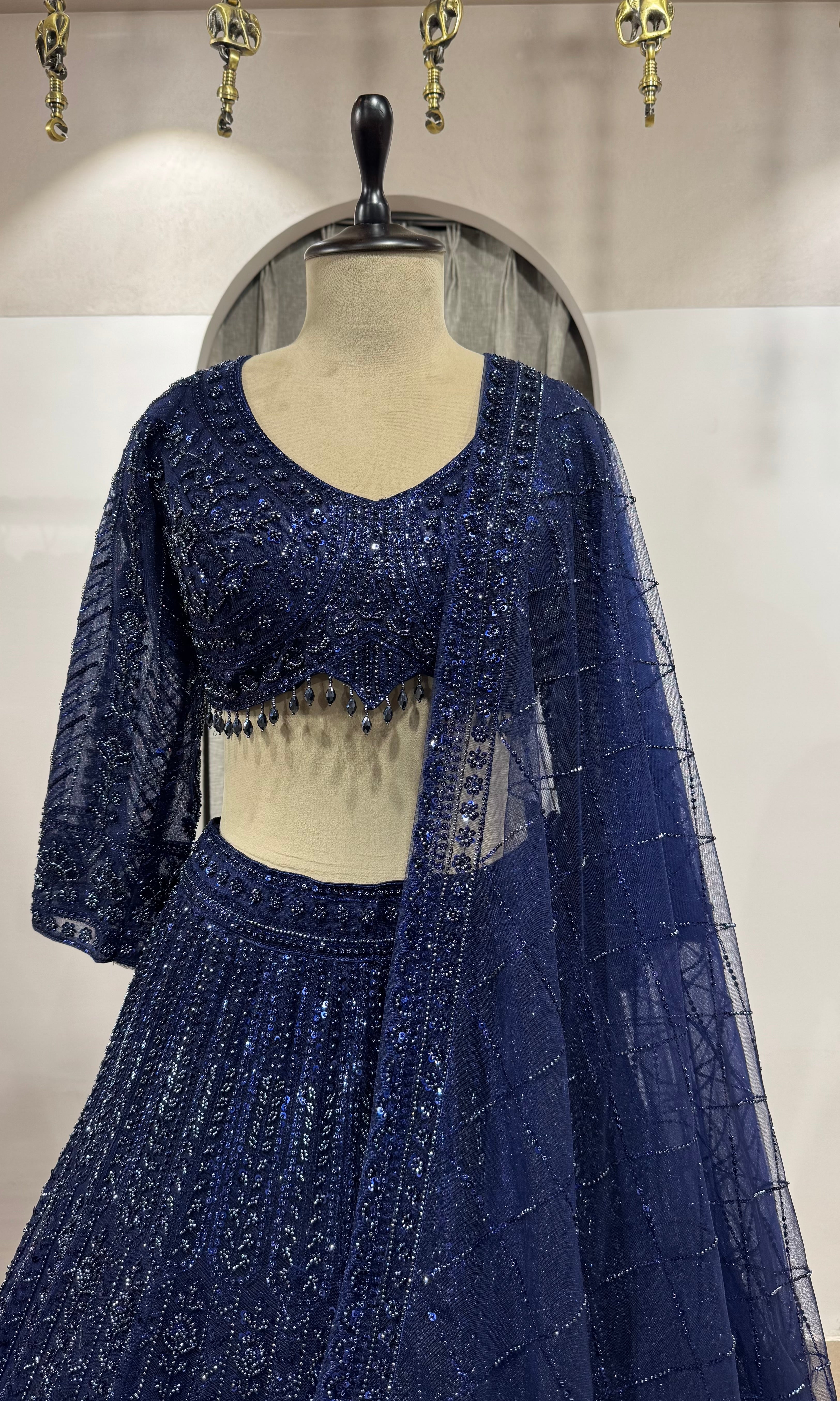 BLUE CLASSIC CRYSTAL WORK LEHENGA