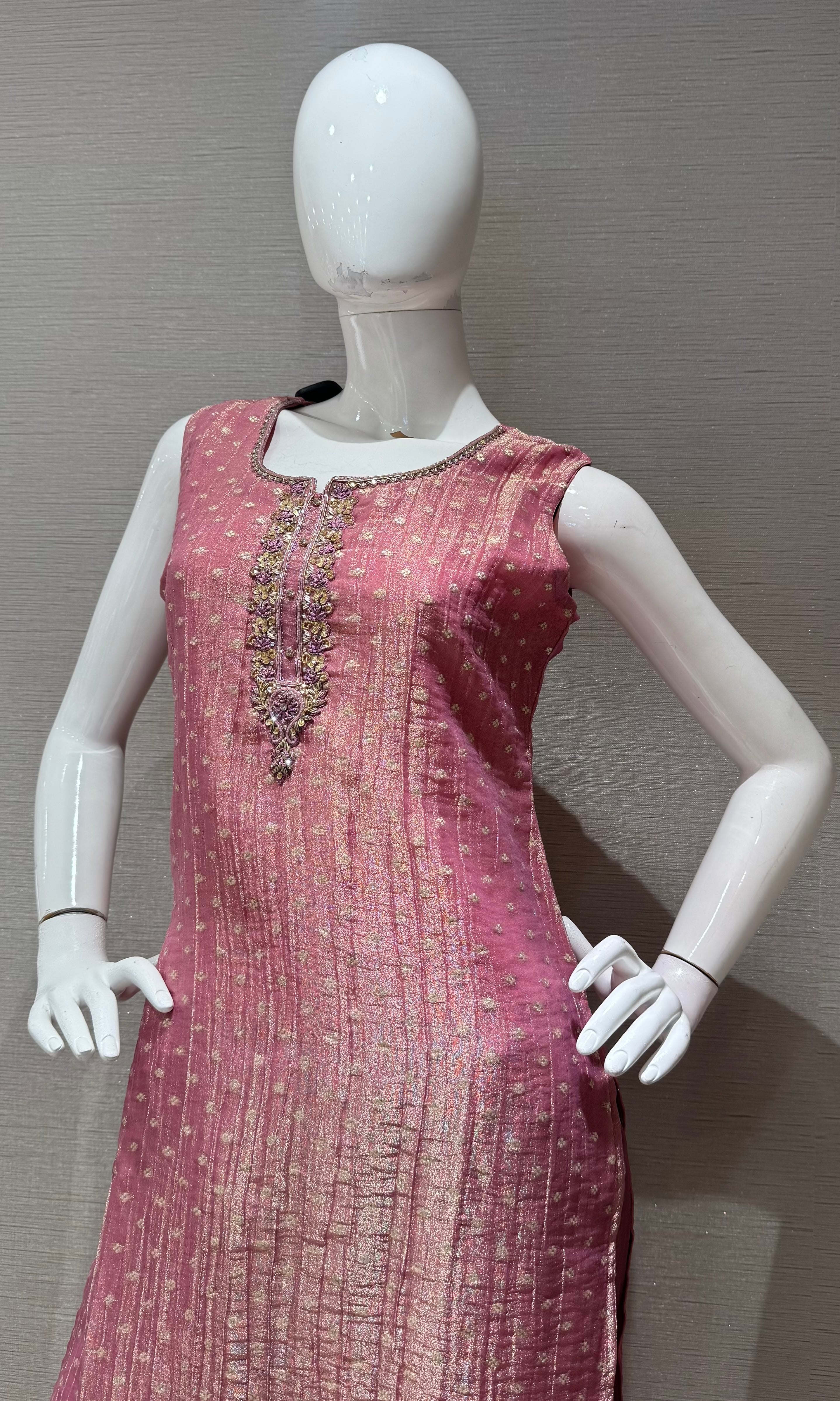 Light pink Shimmer Golden ethnic kurta set