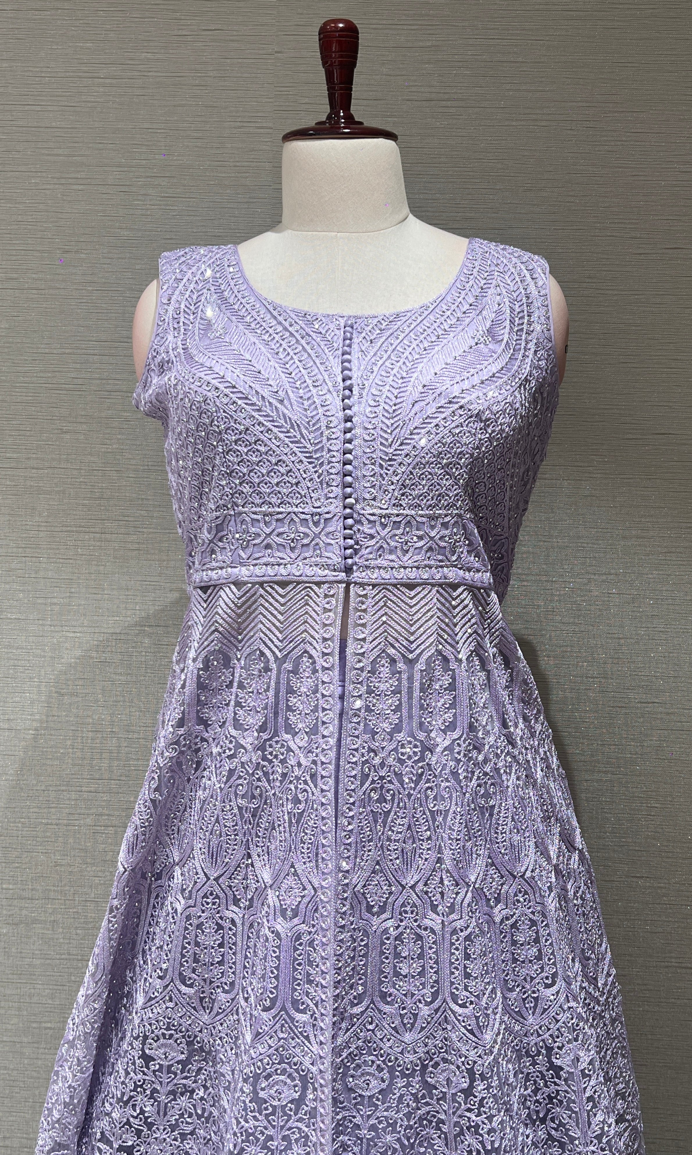 Lilac Embroidered Front Slit Anarkali Set