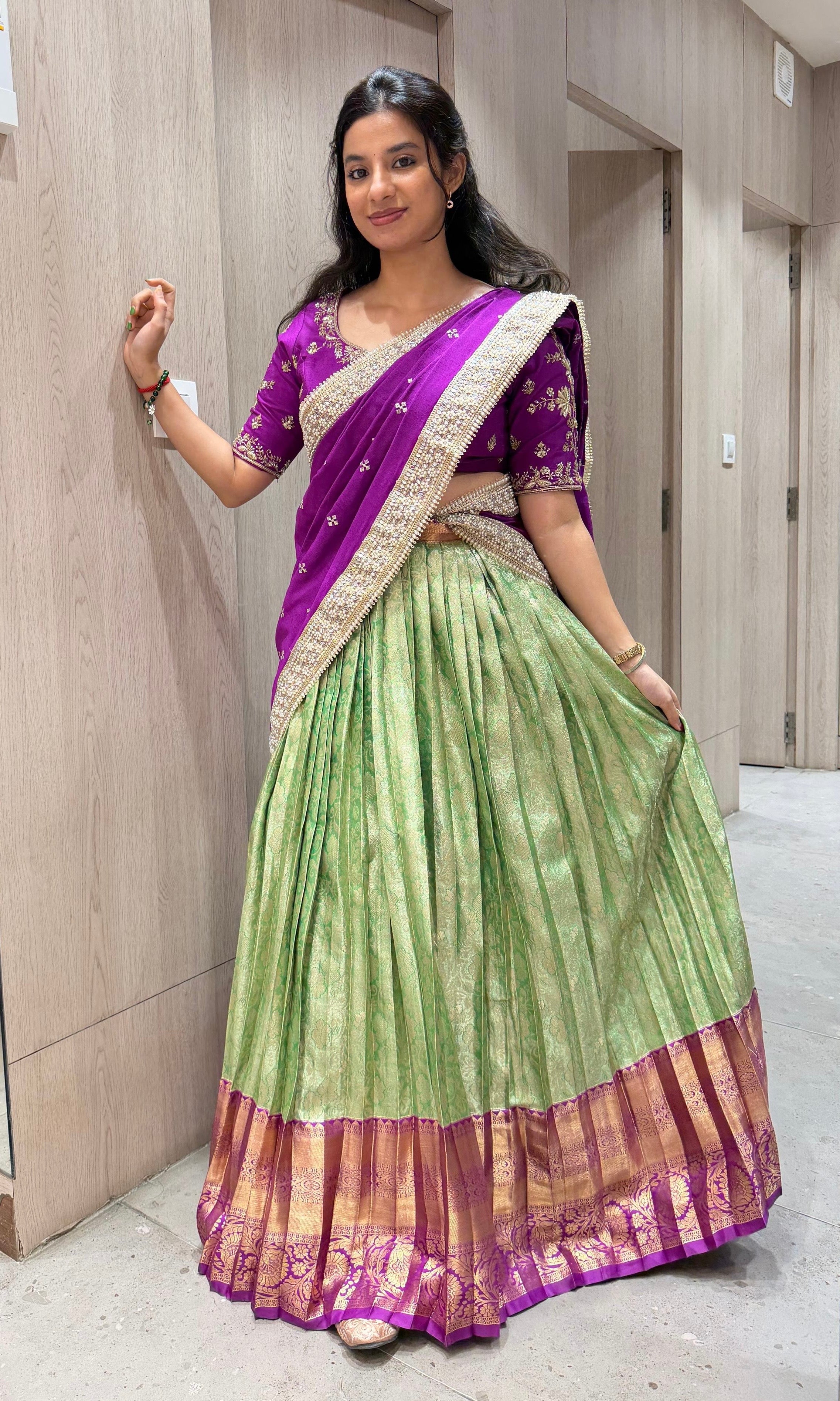 Violet pattu Lehenga