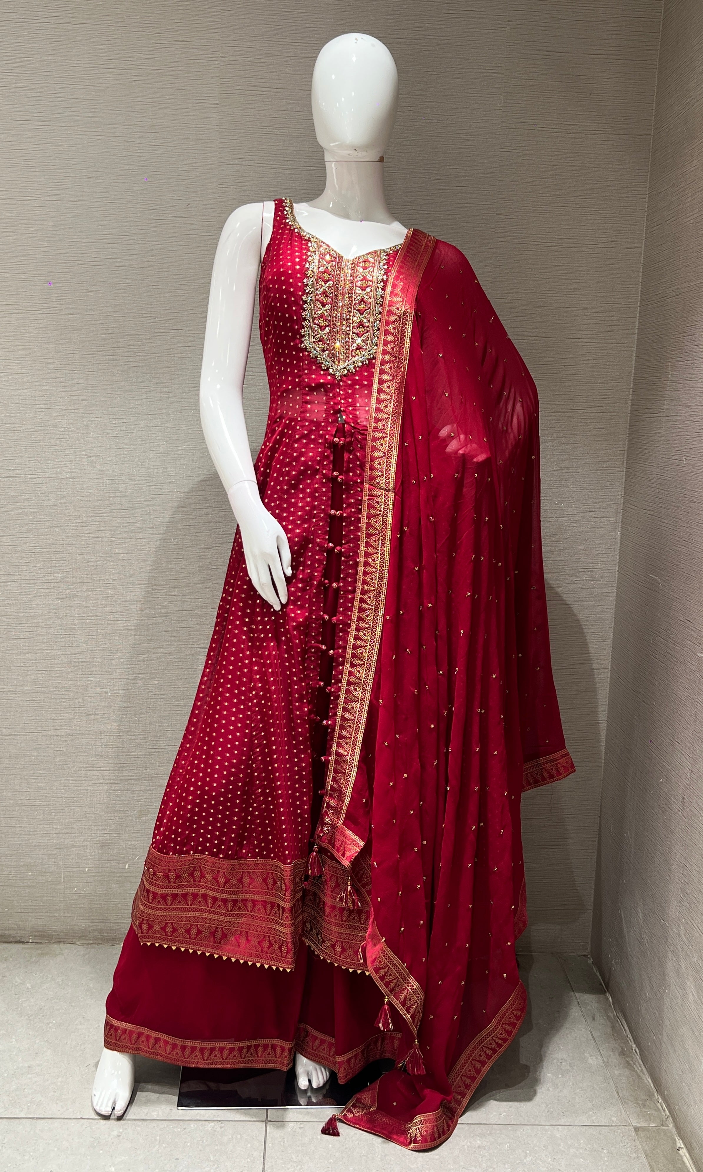 Maroon ANARKALI WITH PALAZZO PANTS