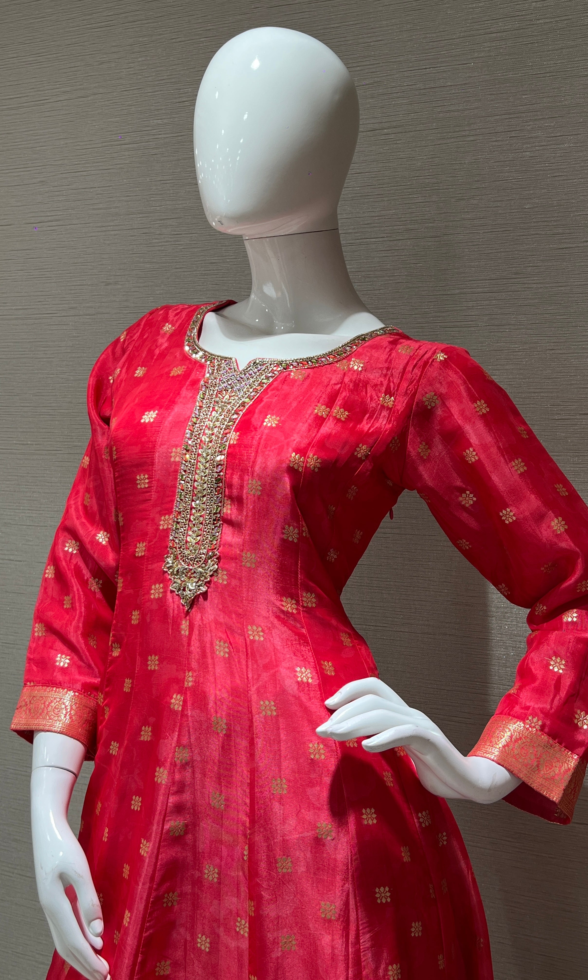 Rani Pink Anarkali with Floral Dupatta