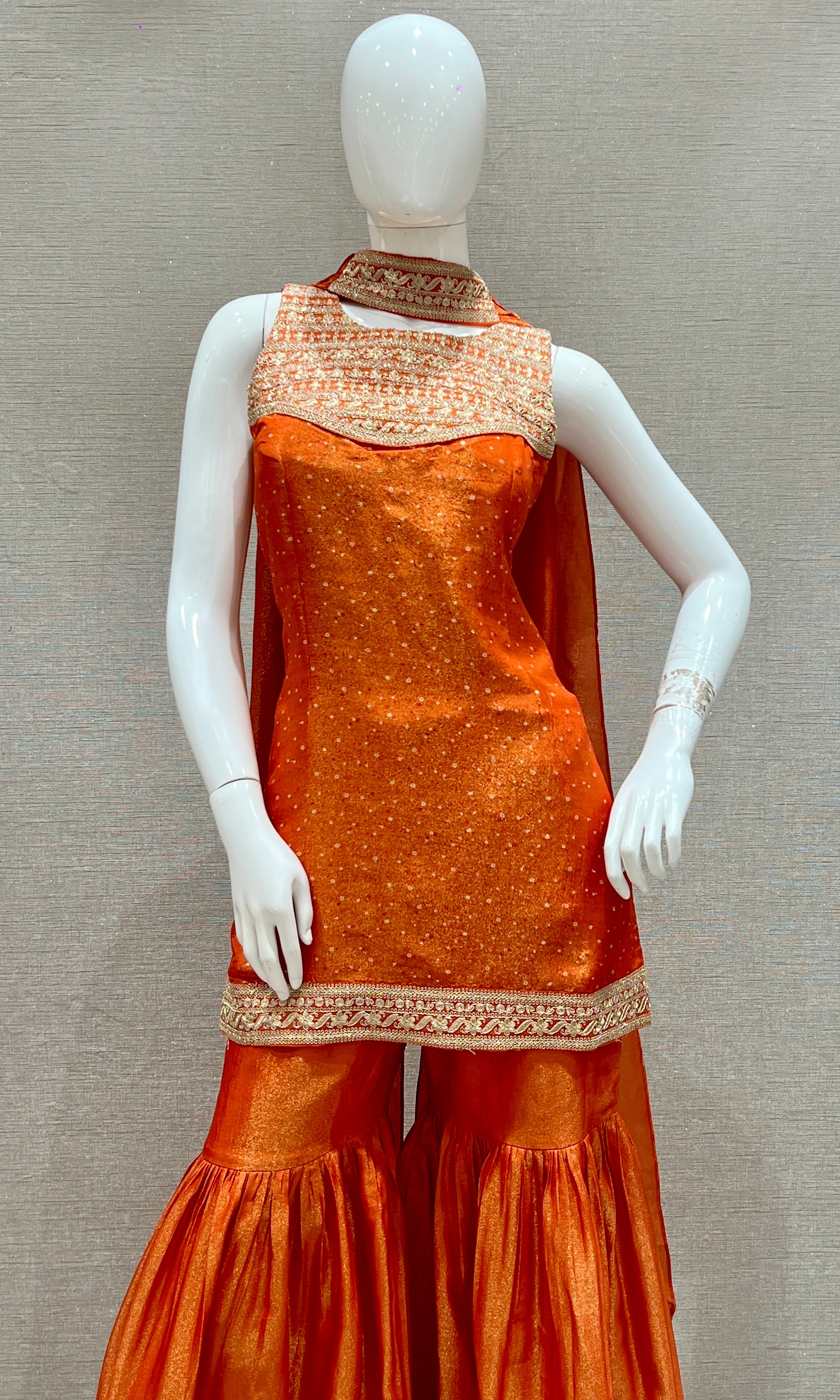 Orange Embroidered Sharara Set
