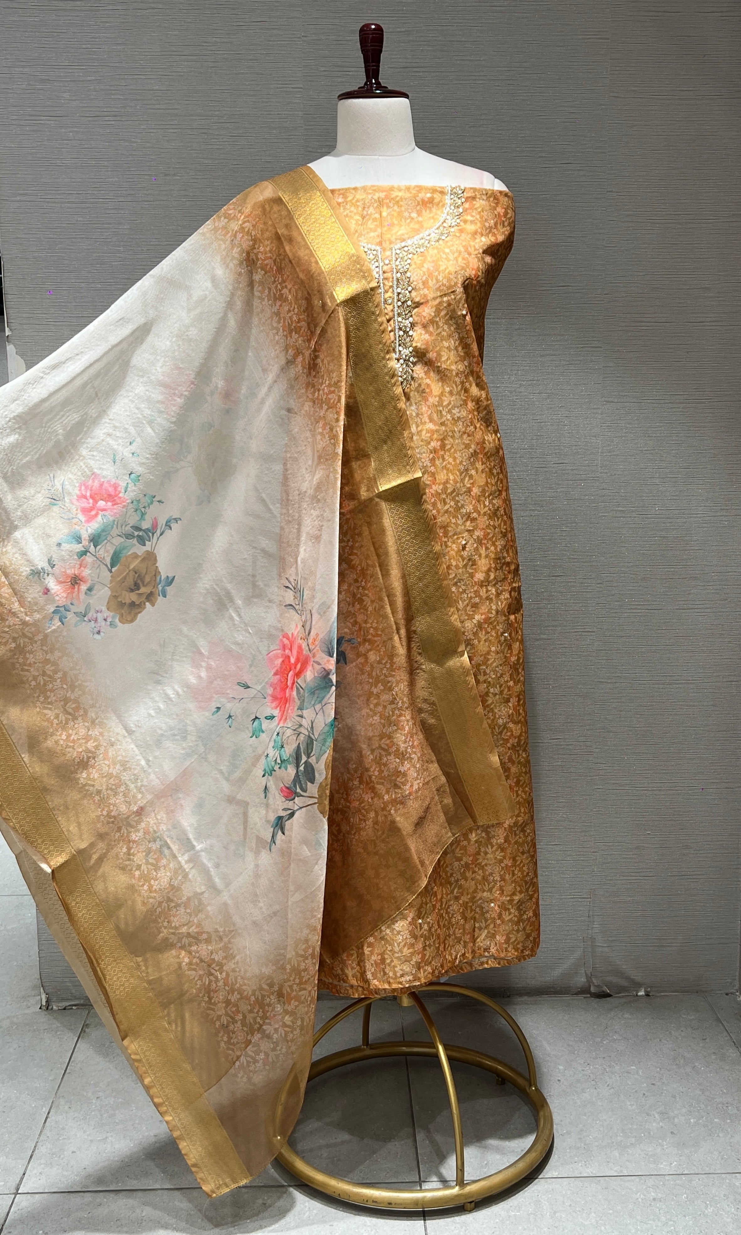 Yellow and golden dress material