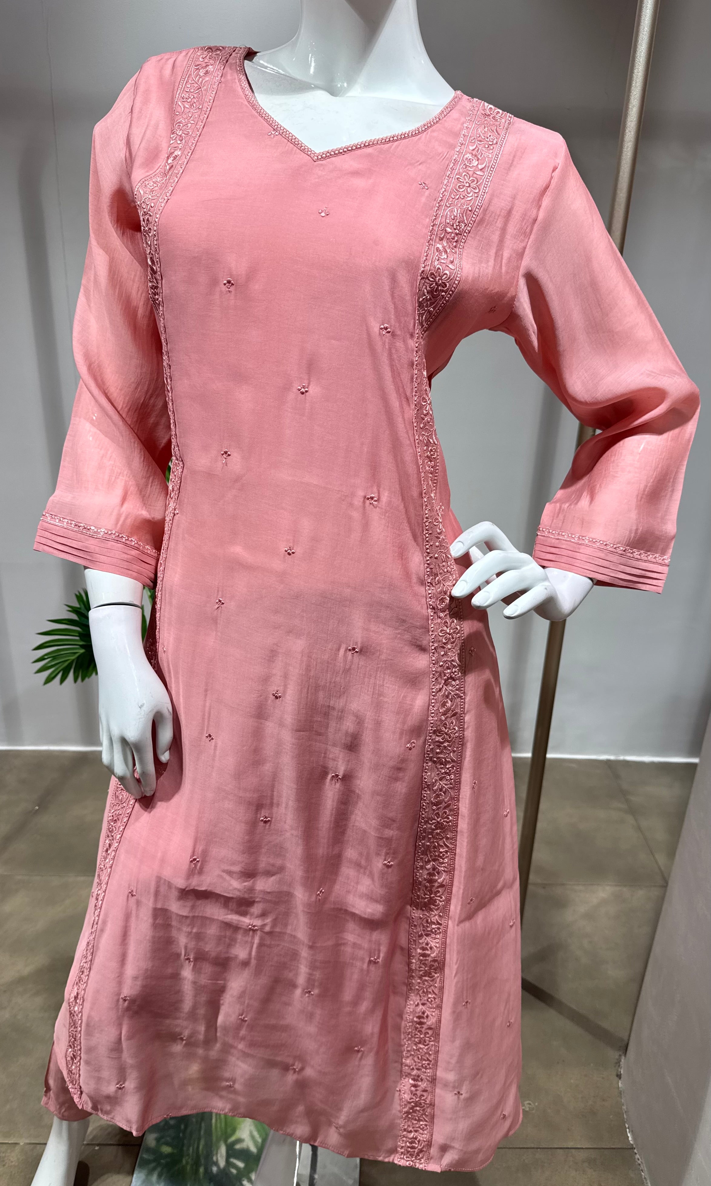 BABY PINK Embroidered Chanderi Kurta Set