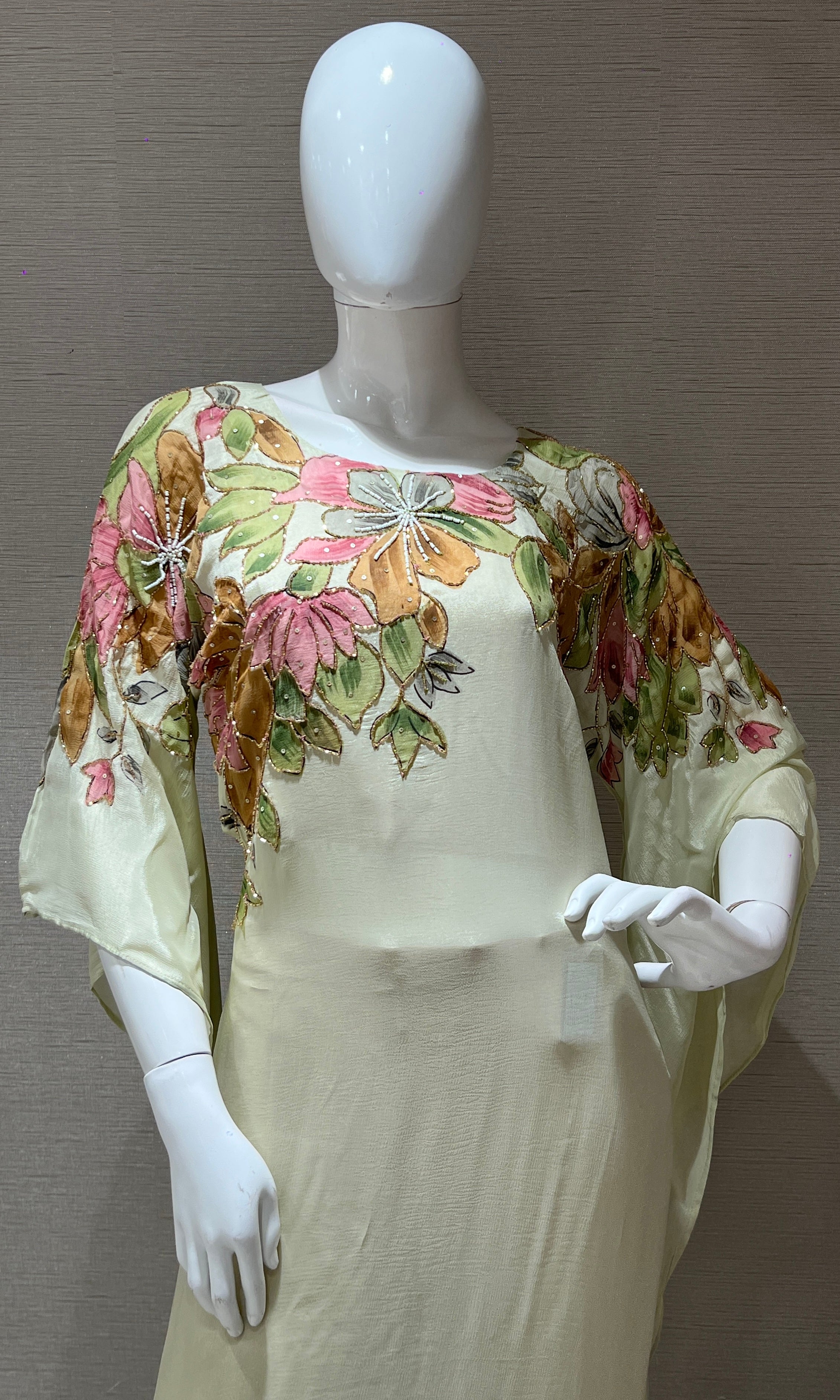 georgette floral printed cream kurta set