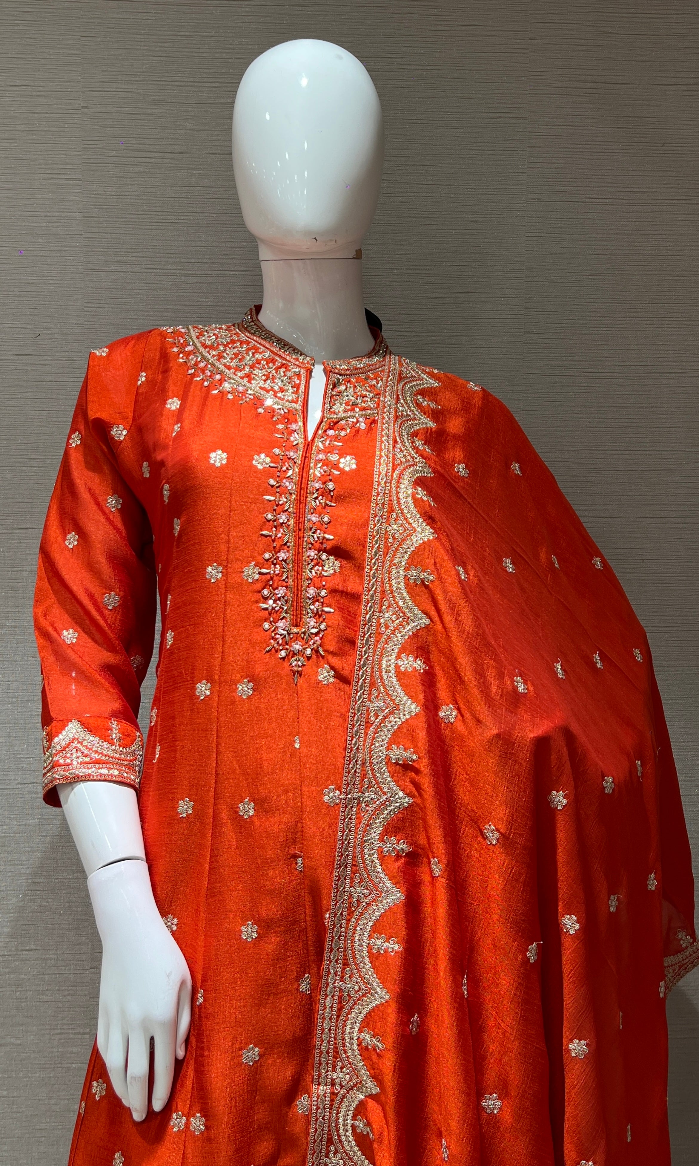 Orange GOLDEN MOTIF EMBROIDERED ANARKALI