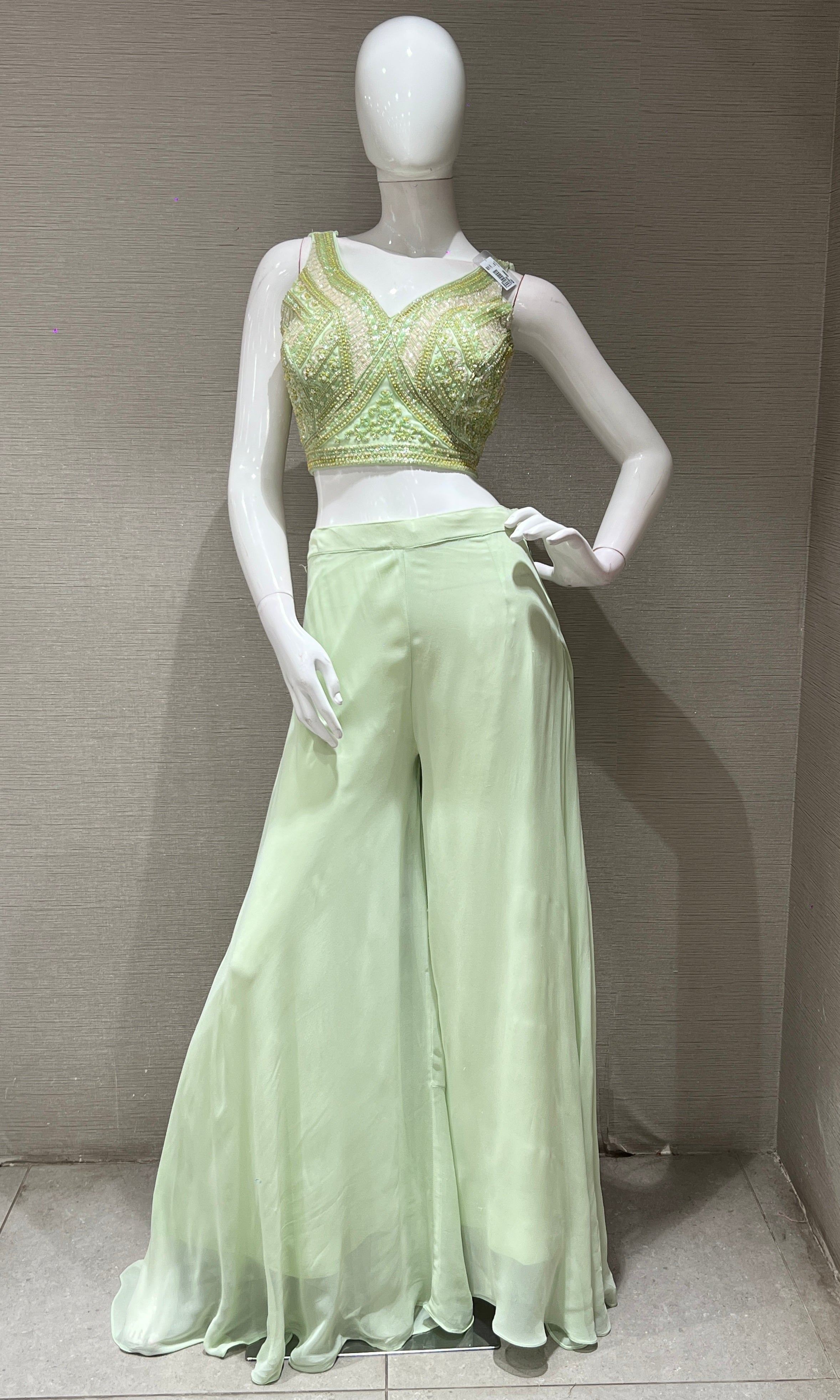 Light Green Embellished Palazzo Set with Cape