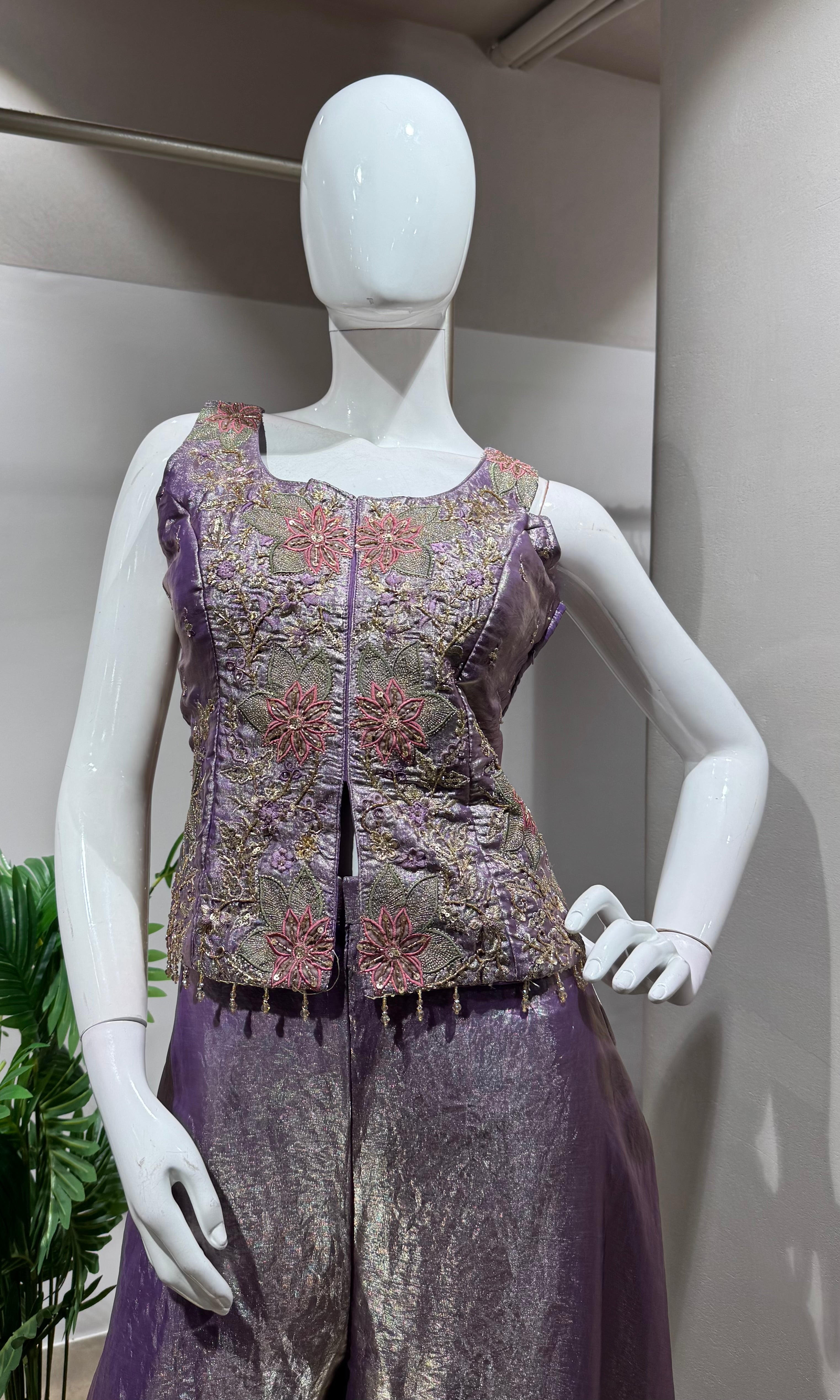 purple blossom tissue palazzo set