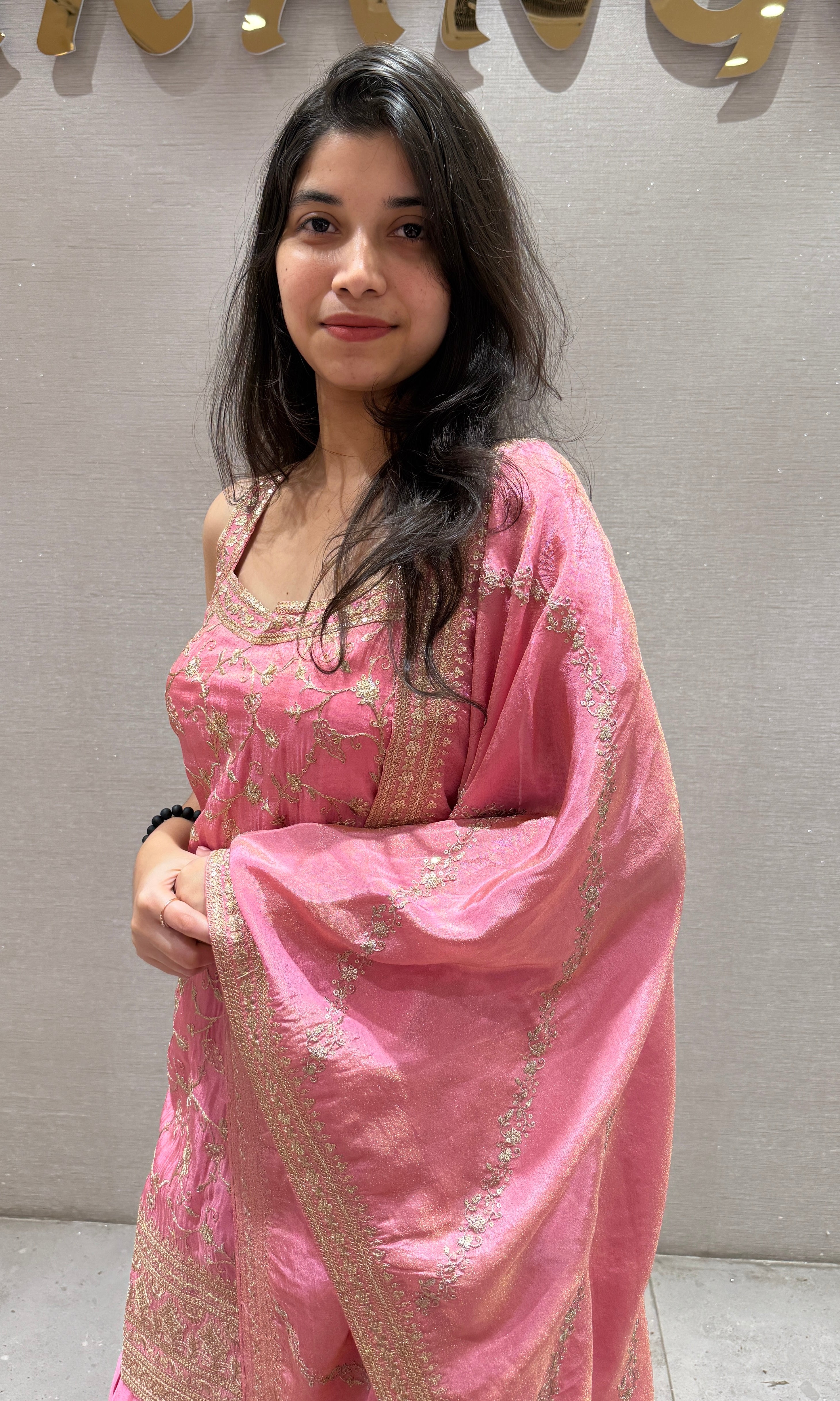 rose pink embroidered Sharara set