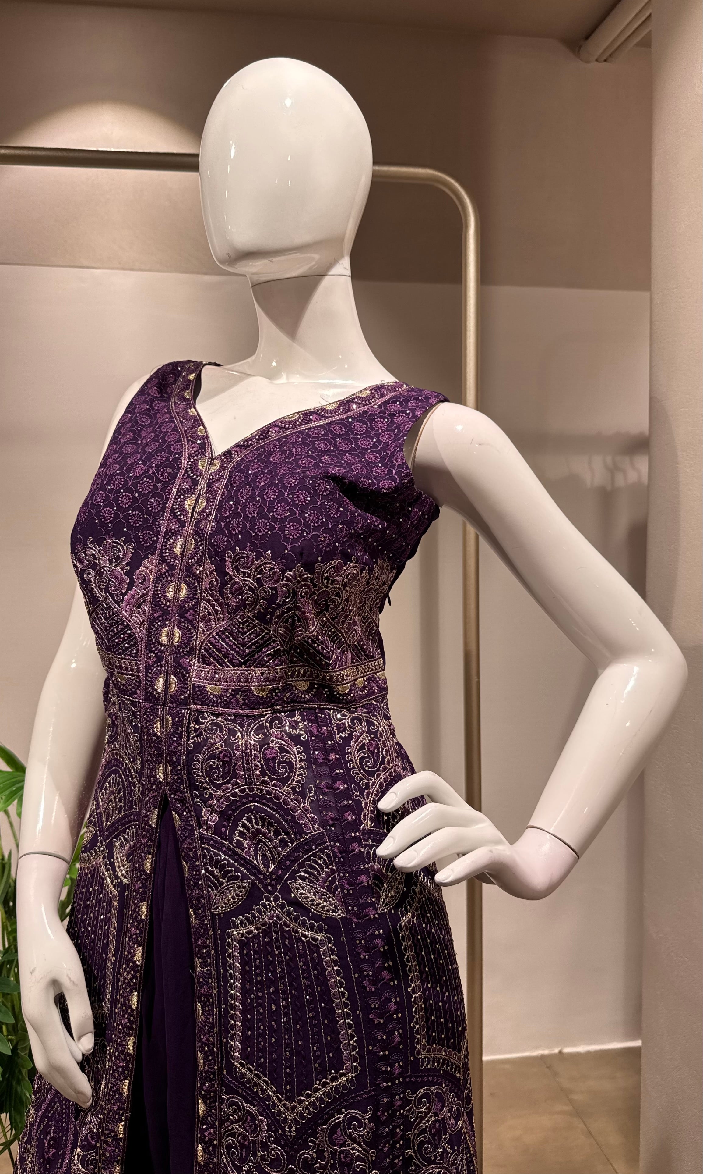 PURPLE FRONT SLIT ANARKALI & PALAZZO SET