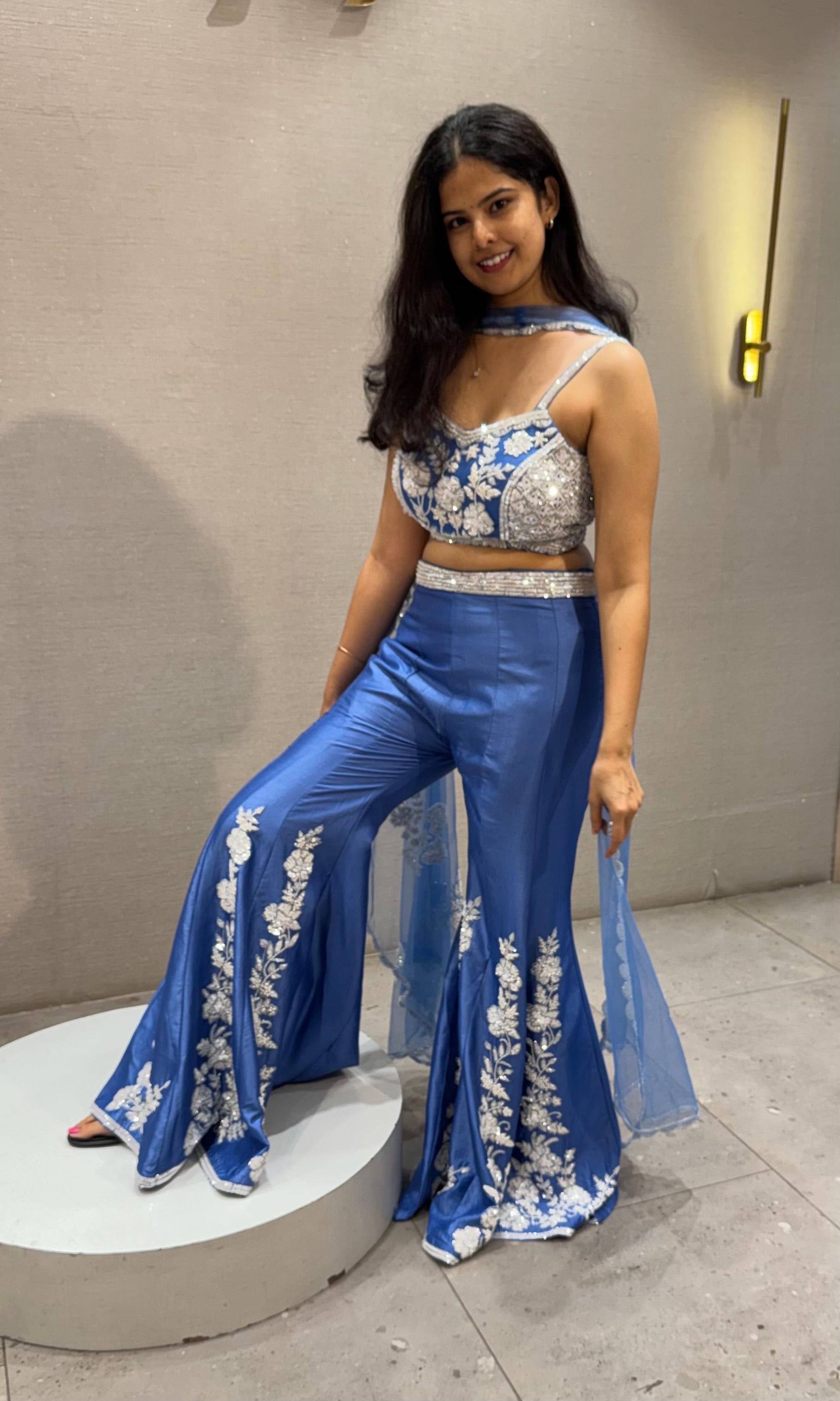 Blue Floral Peplum Palazzo set