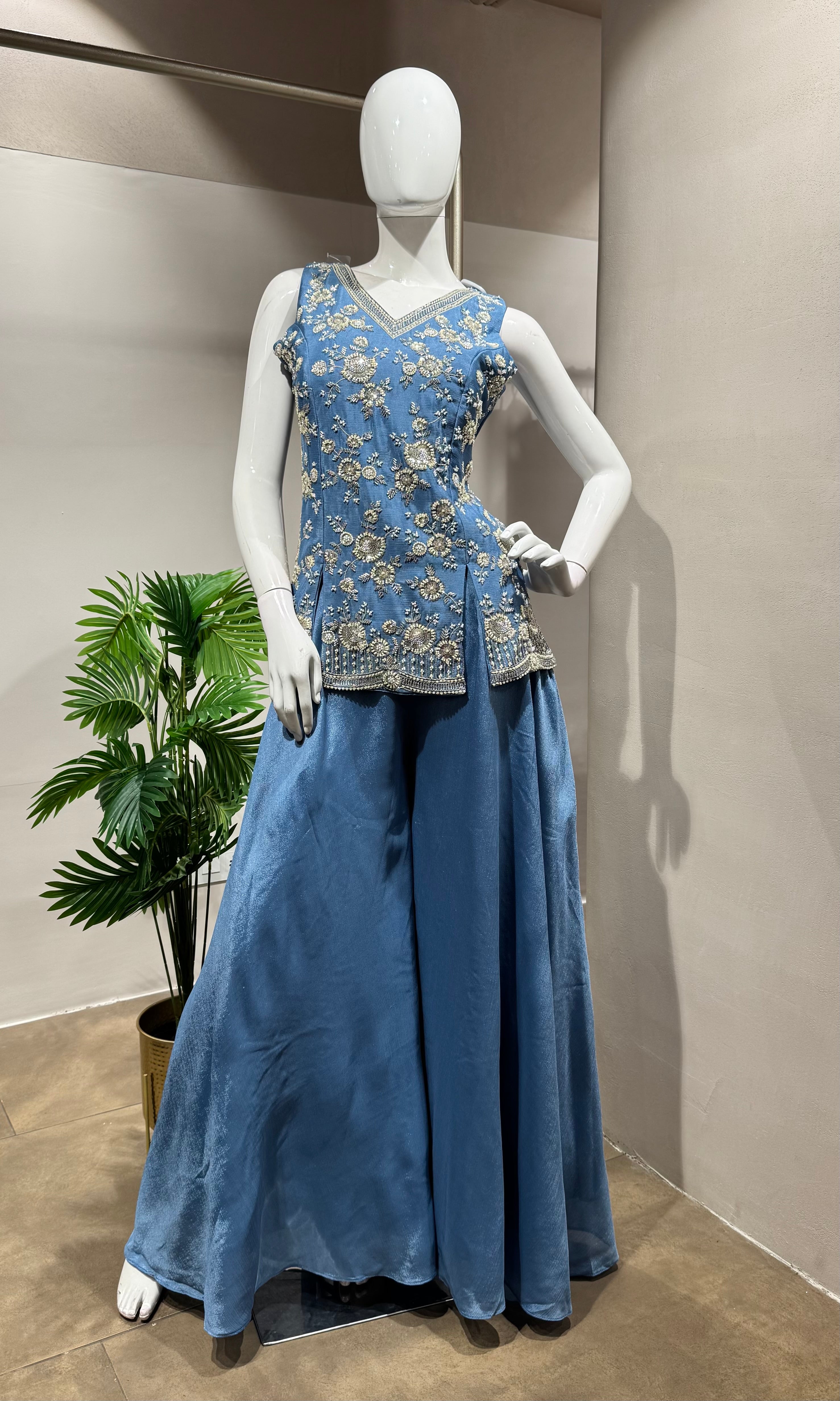 blue embroidered SHARARA SET