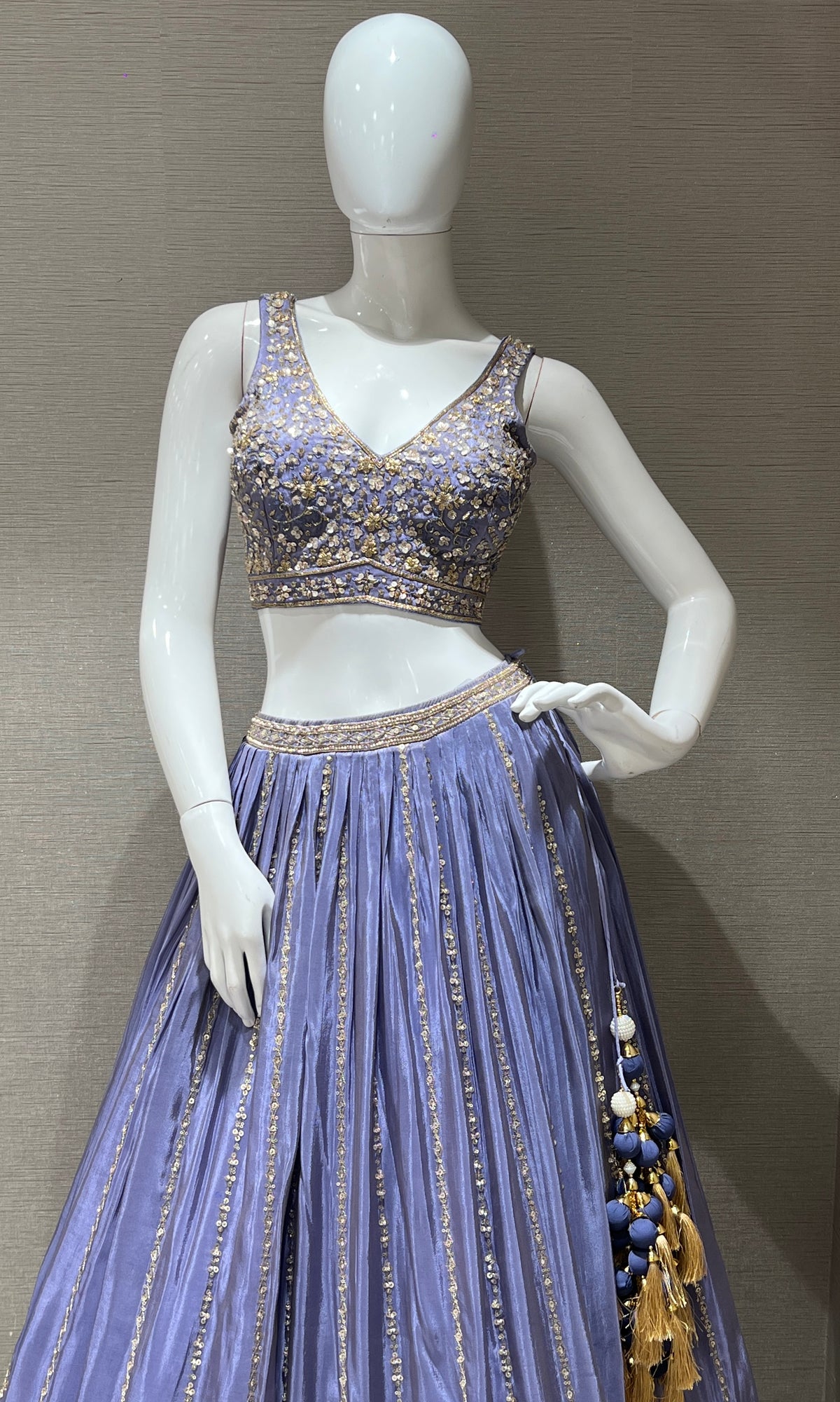 Light purple Embroidered Pleated Lehenga